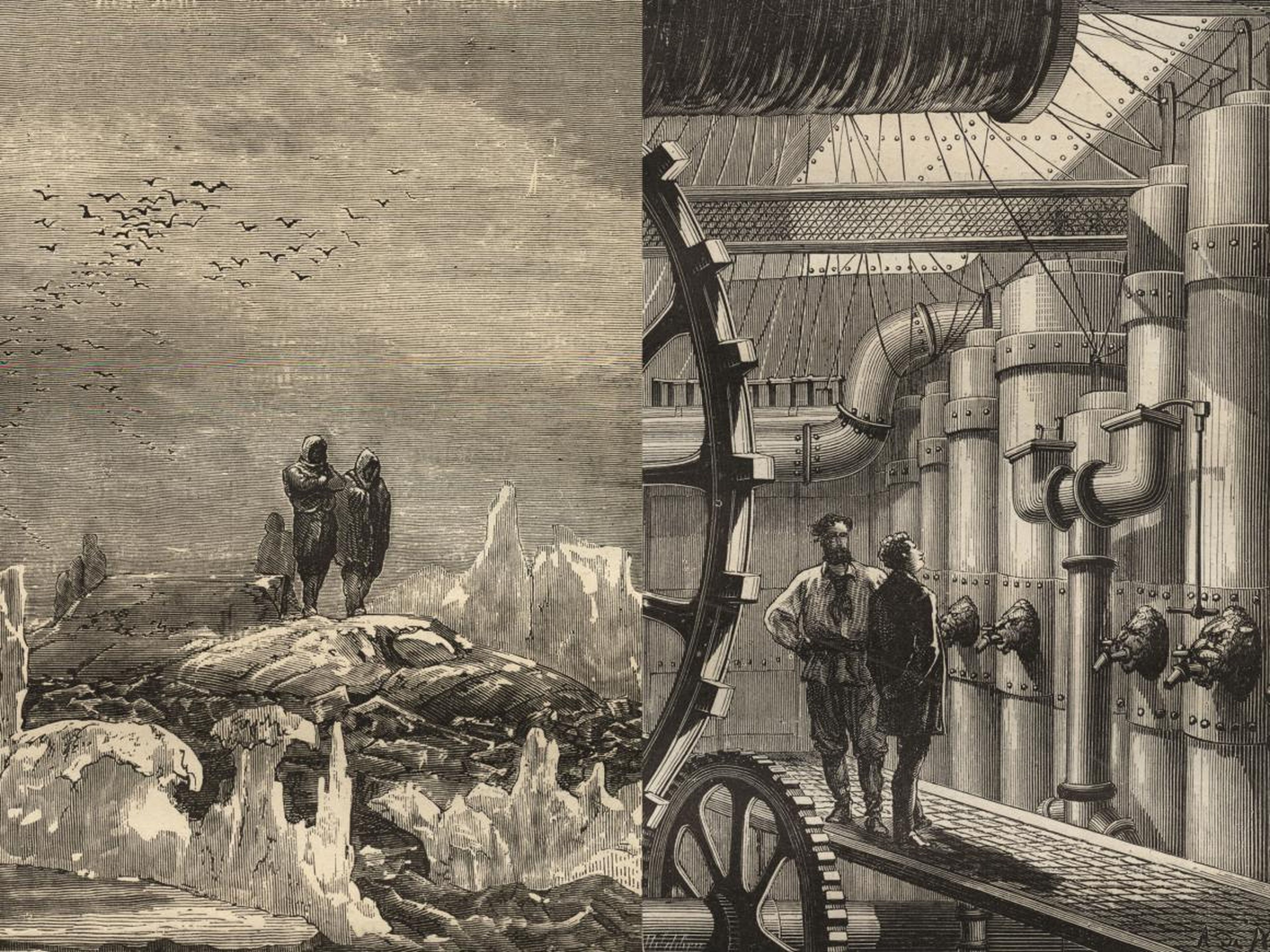 Ilustraciones para la novela "Veinte mil leguas de viaje submarino" de Julio Verne.