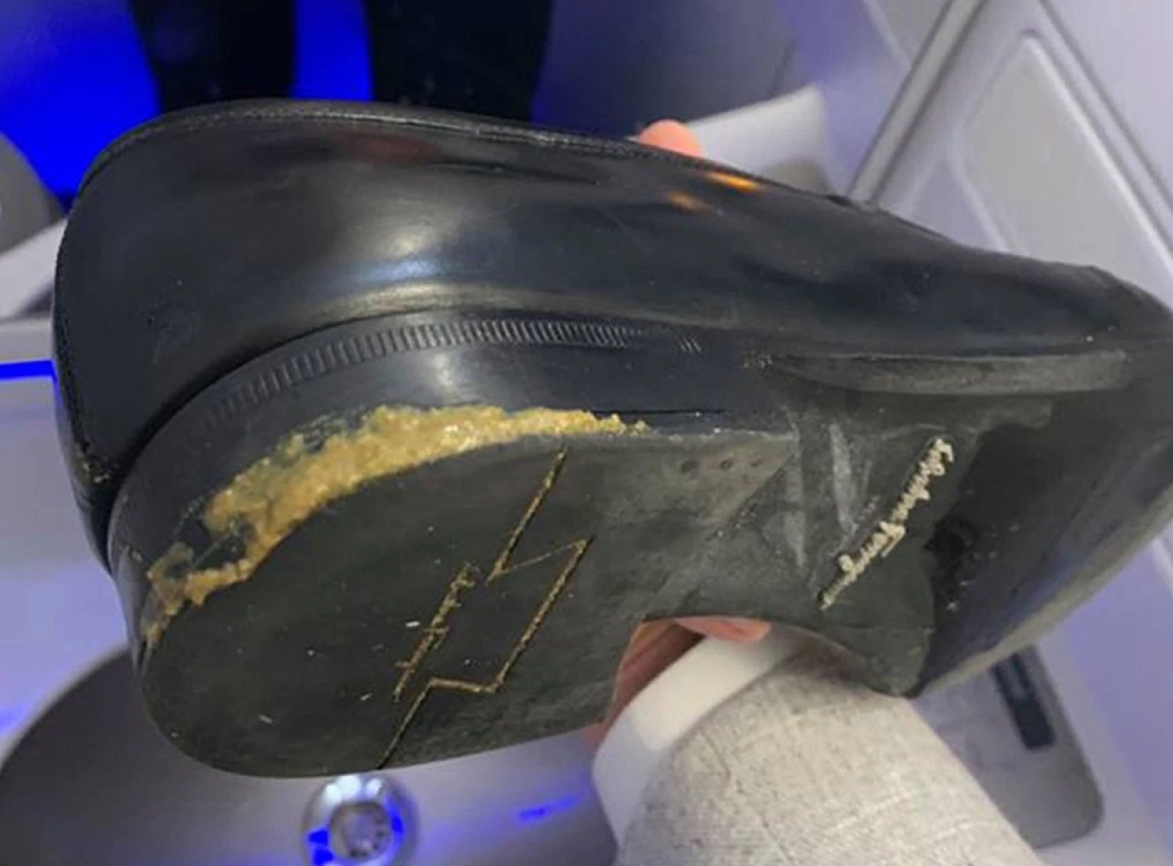 Así quedó el zapato de un pasajero de Delta Airlines: lleno de heces de perro.