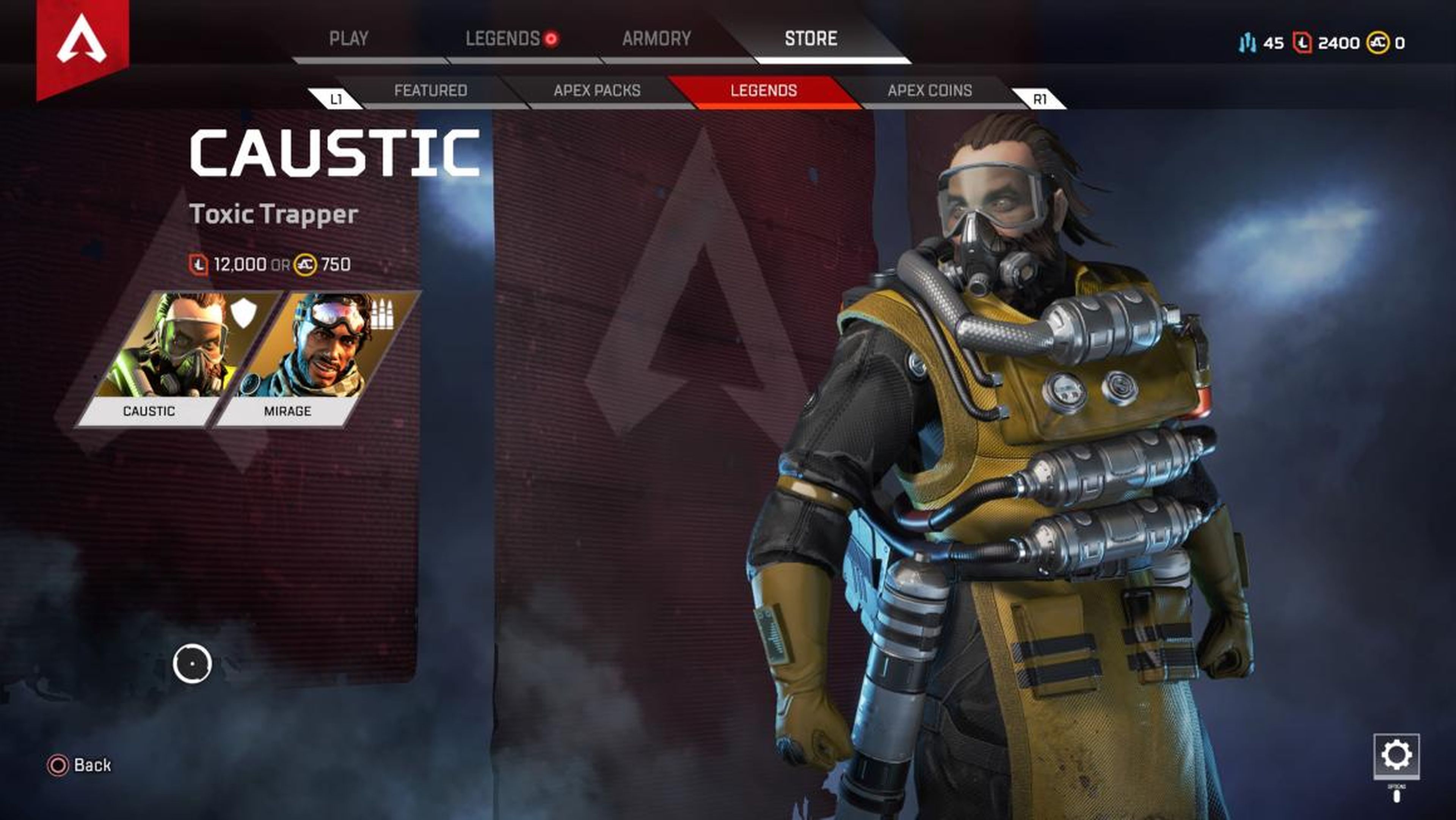 Caustic and Mirage were the first two unlockable characters in "Apex Legends." Both could be purchased with Apex Coins or with earned in-game currency.