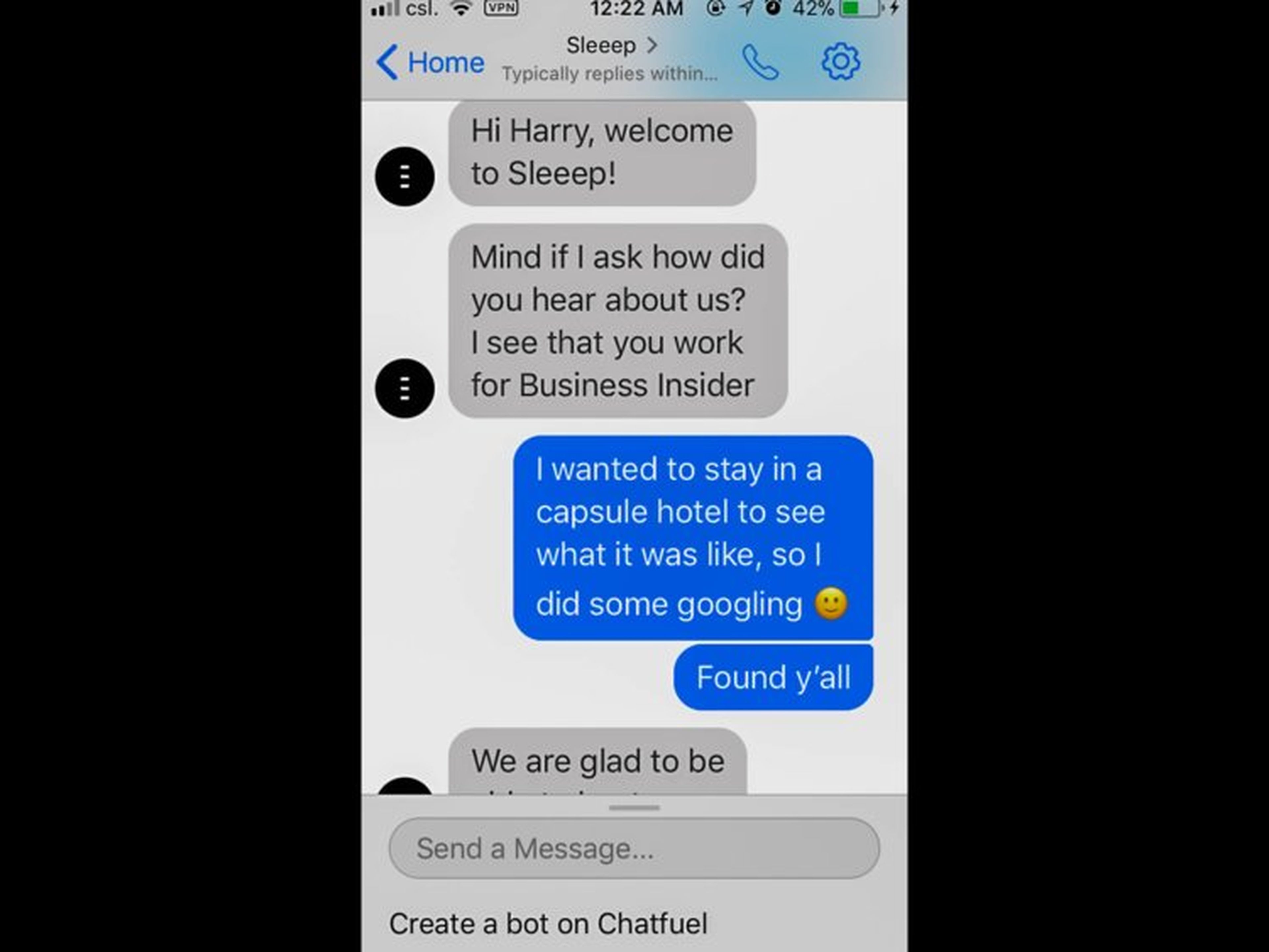 Captura de pantalla de una conversación con el chatbot de SLEEEP