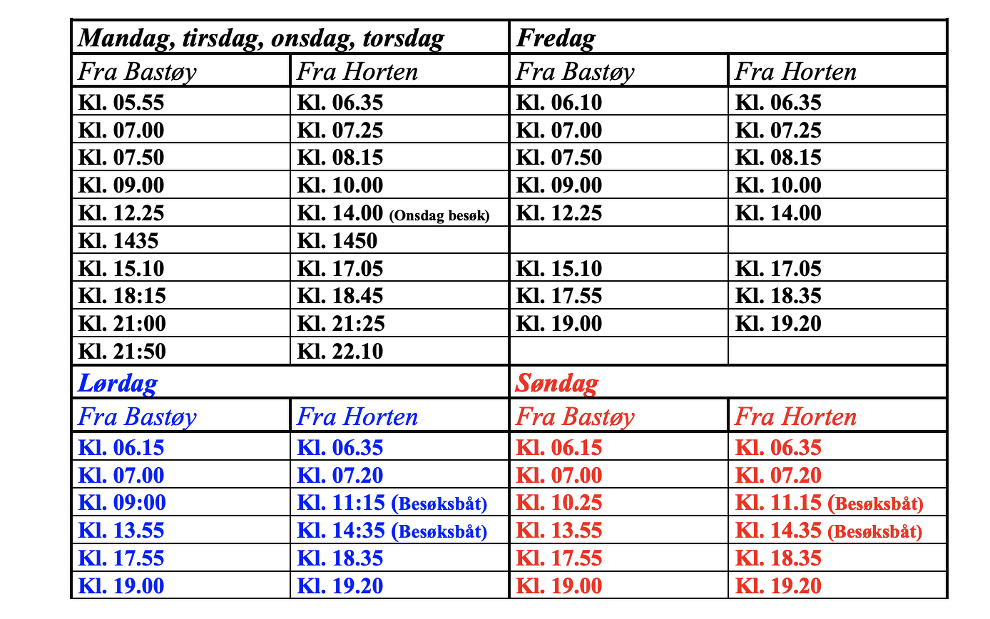 Los horarios del ferry a la isla de Bastoy, disponibles en su página web.