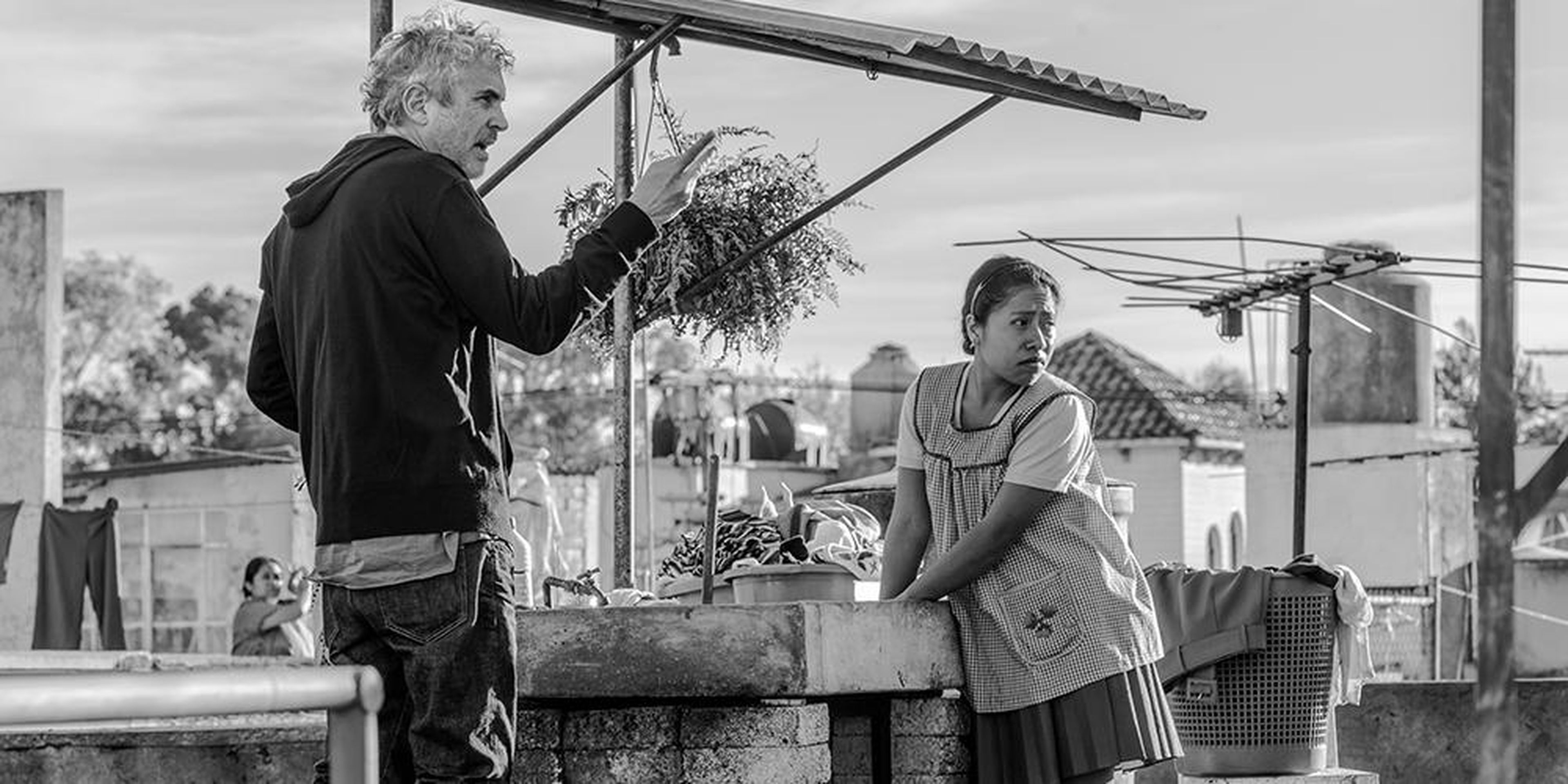 Alfonso Cuarón on the set of "Roma."
