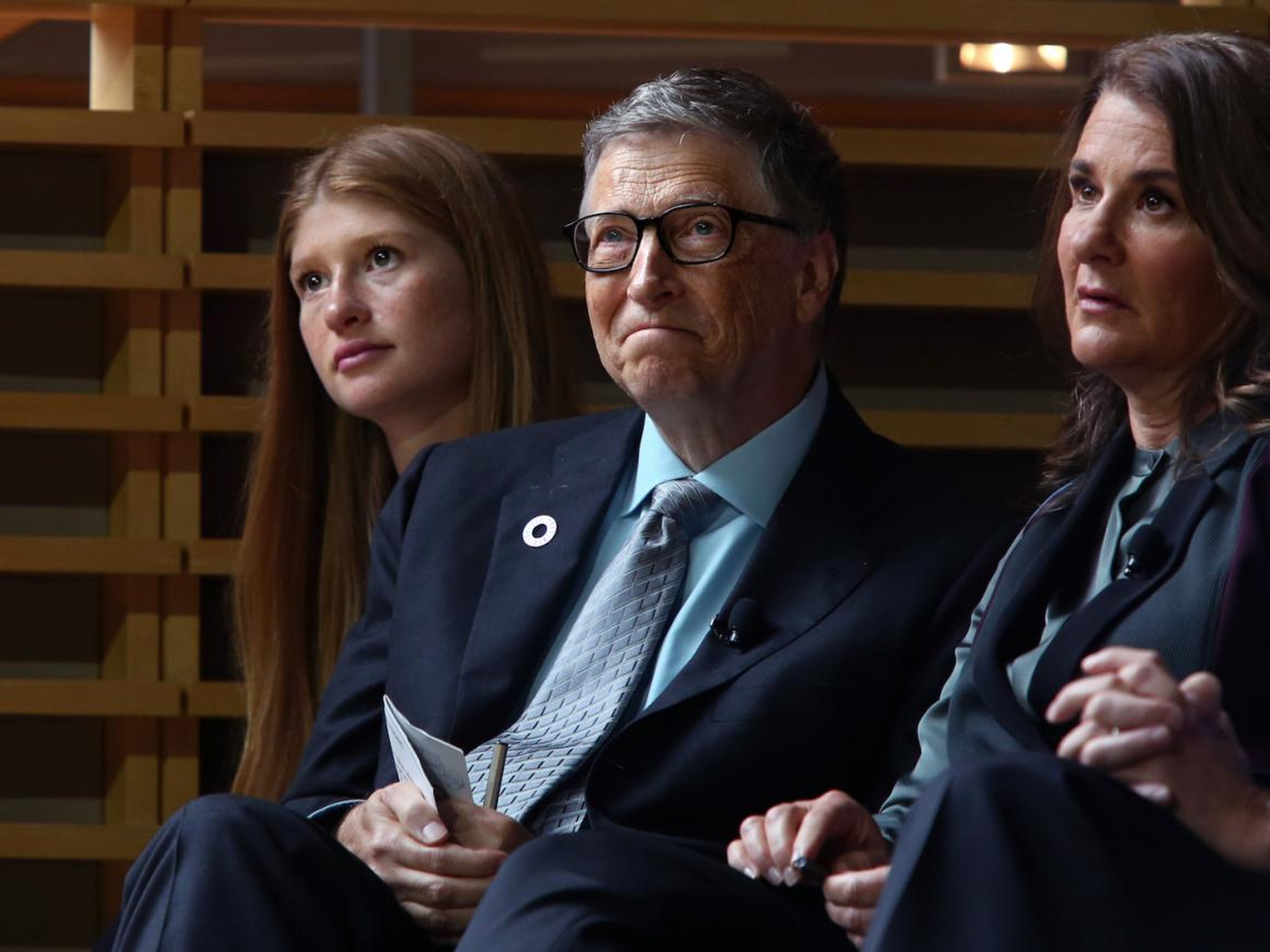Bill Gates with his daughter Jennifer Gates (left) and wife Melinda Gates (right).
