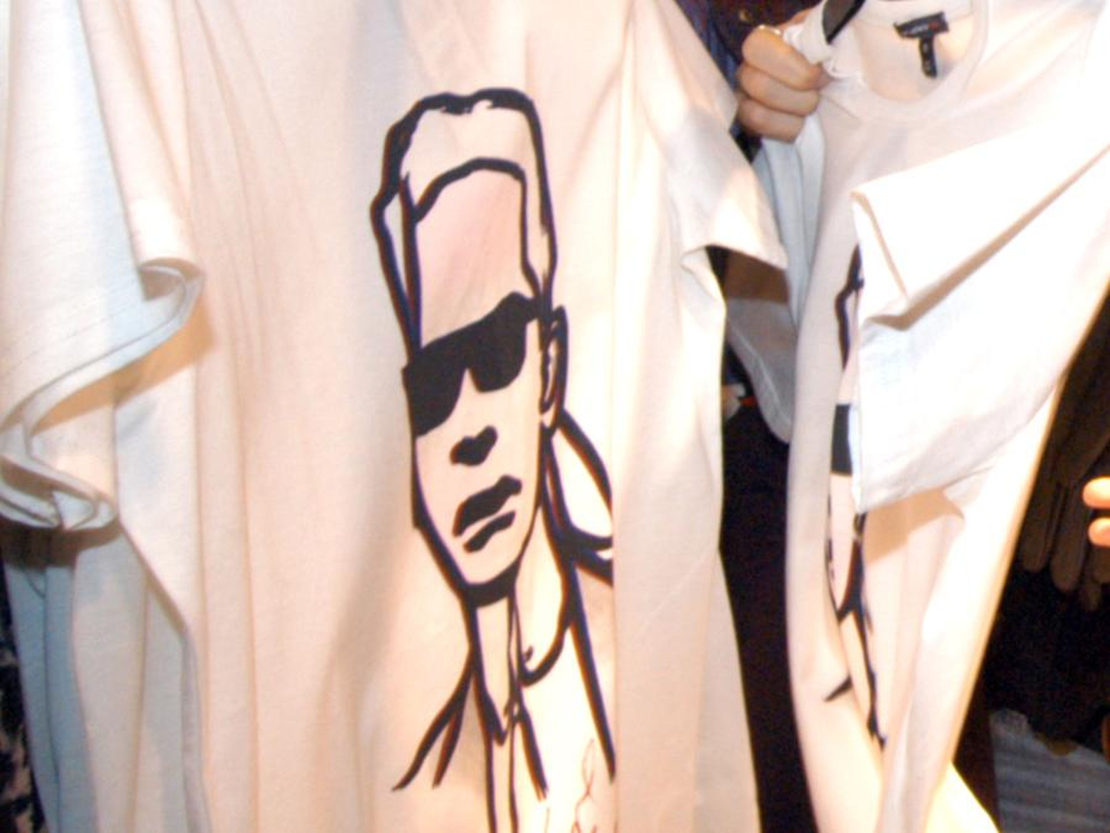 The collection included T-shirts with Lagerfeld' face on them.