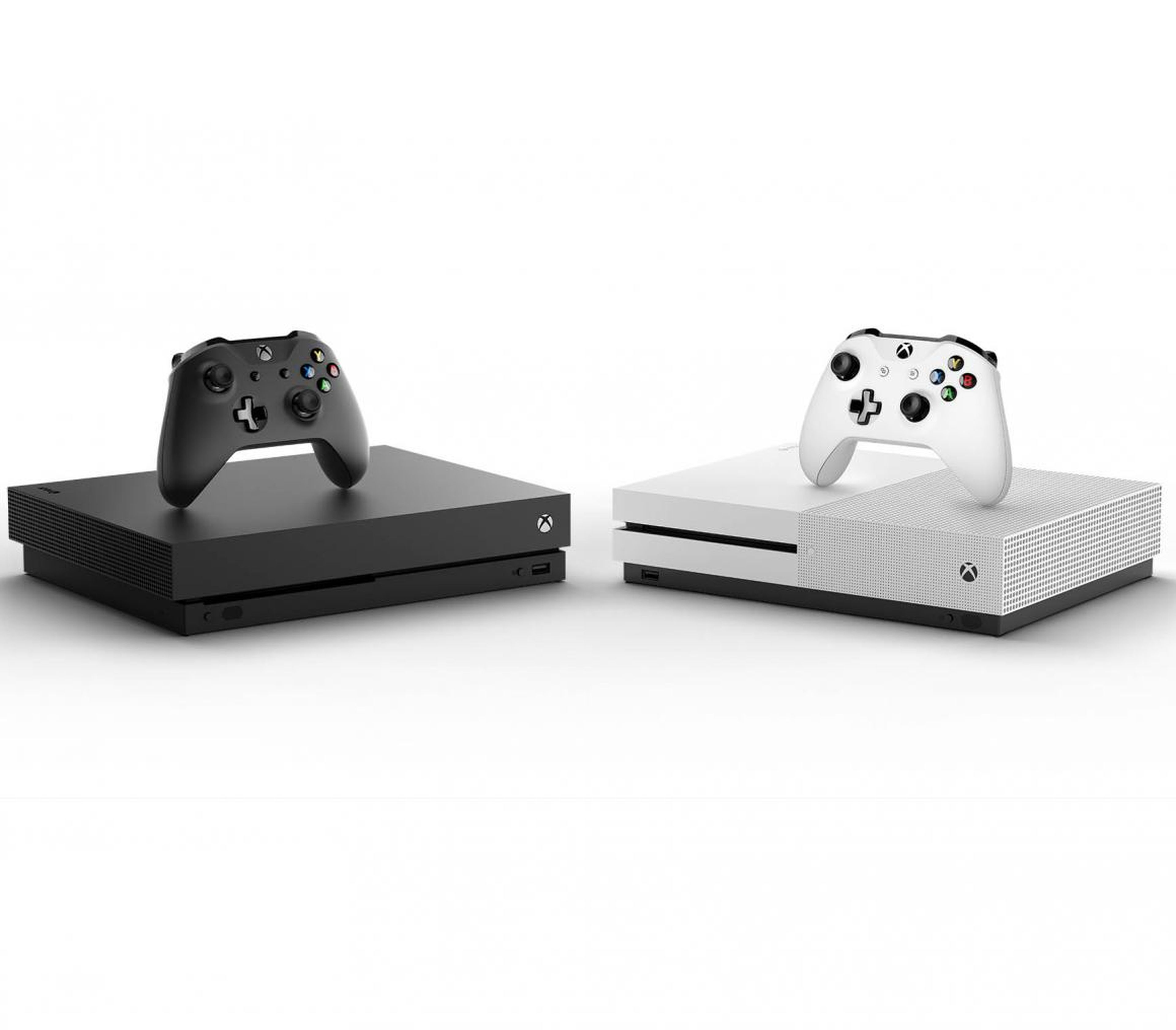 Microsoft currently offers two versions of its console, the Xbox One X, left, and the Xbox One S.