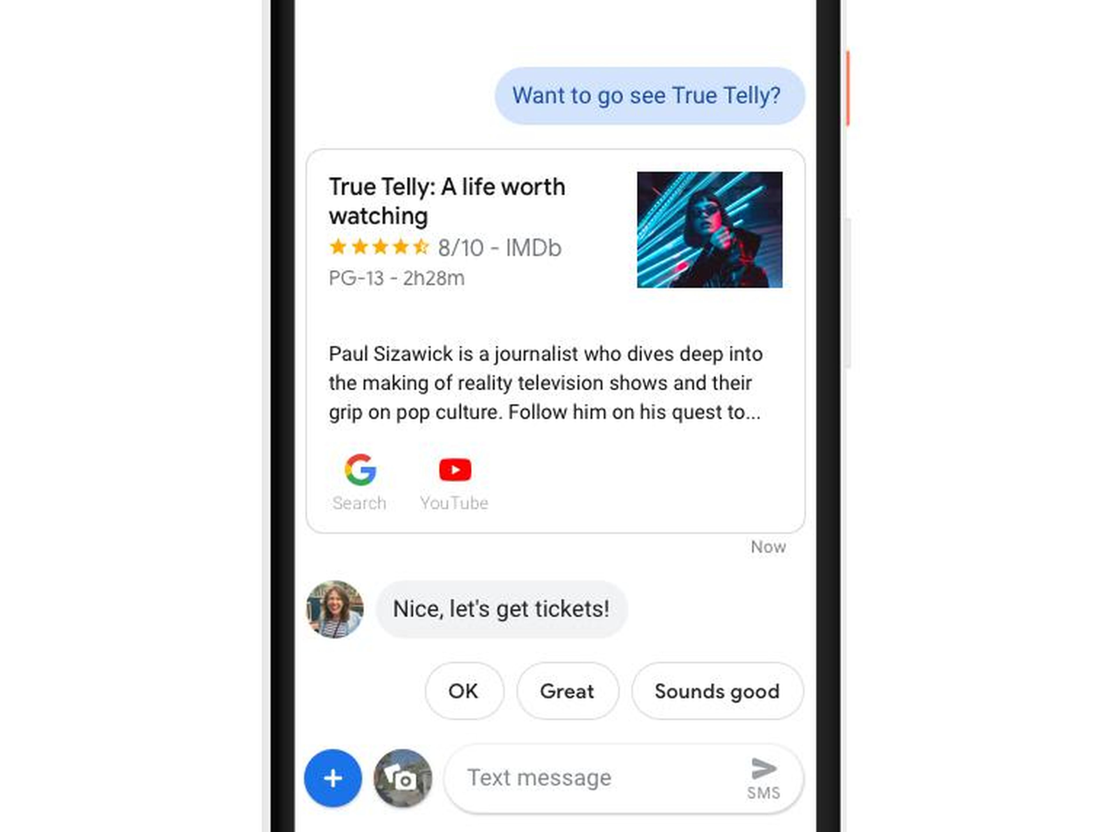 Google's new messaging app now has a feature that can tell what you're texting about and automatically suggest helpful information — but Google says it's not reading your texts to do it