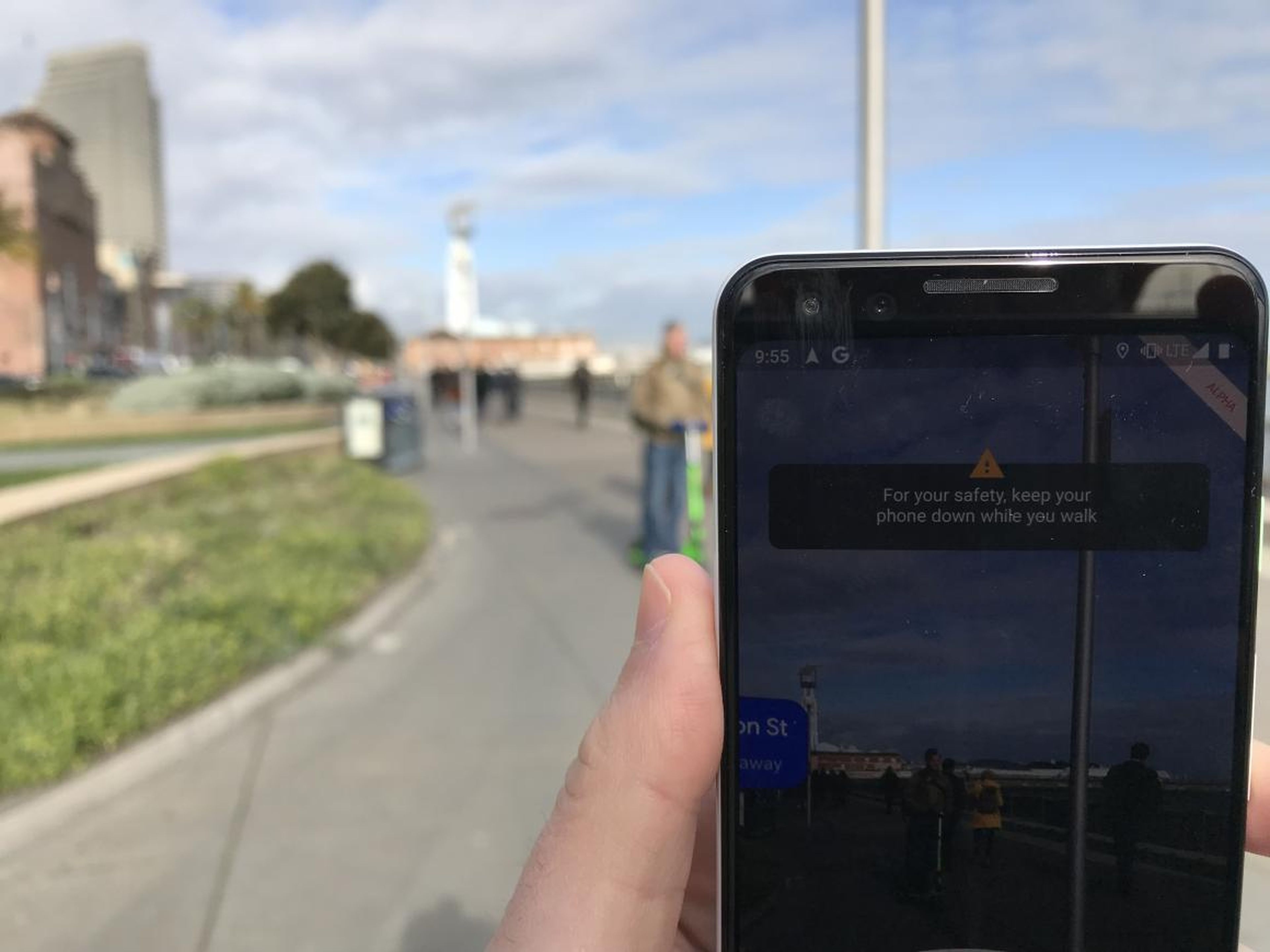 But I wasn't able to hold the phone up for too long. For safety purposes, an alert pops up after a few moments of using the AR feature, telling users to put their phones down while they walk.