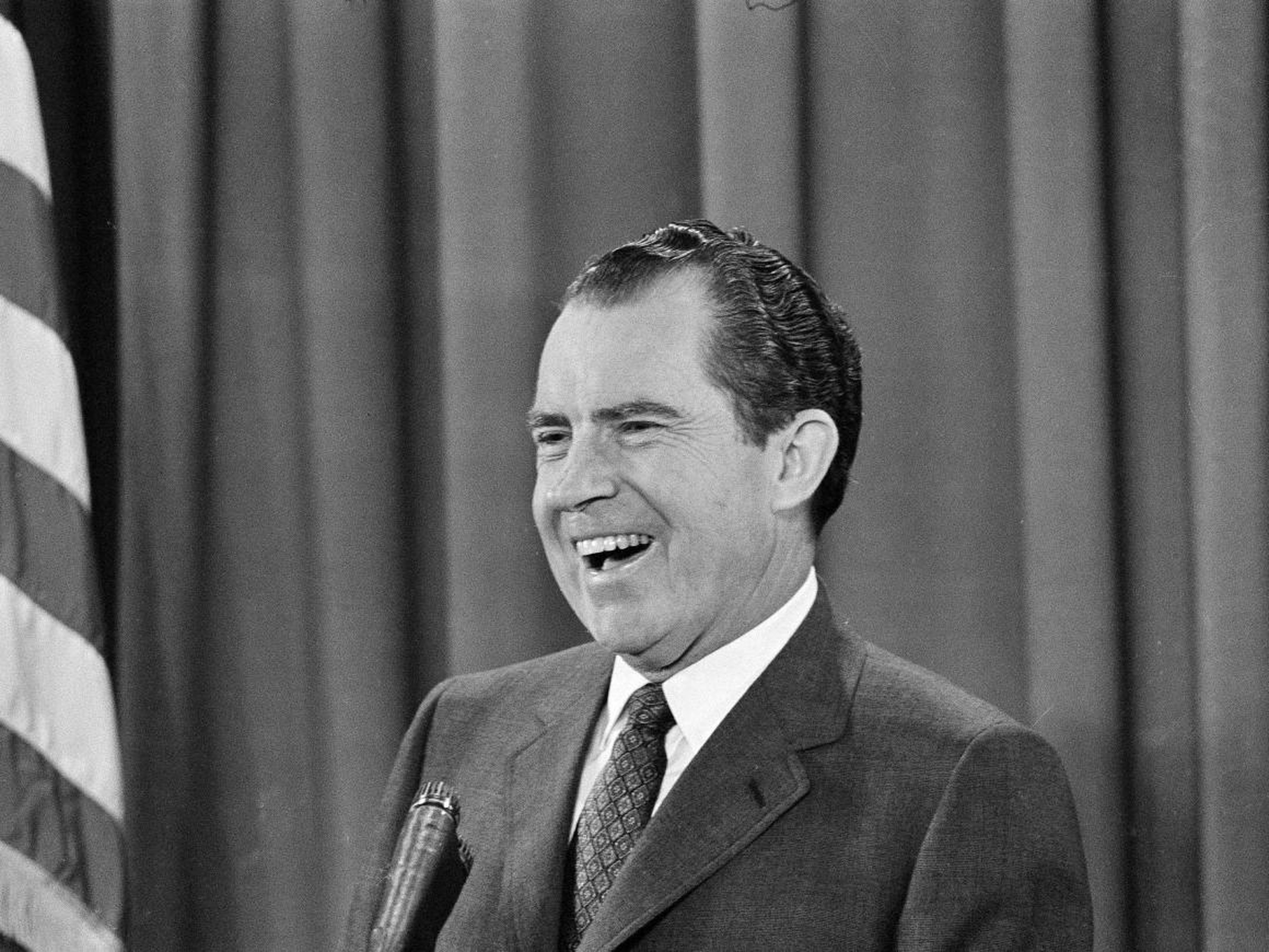 President Richard Nixon gave a press conference in the East Room of the White House several weeks after being sworn in in 1969.