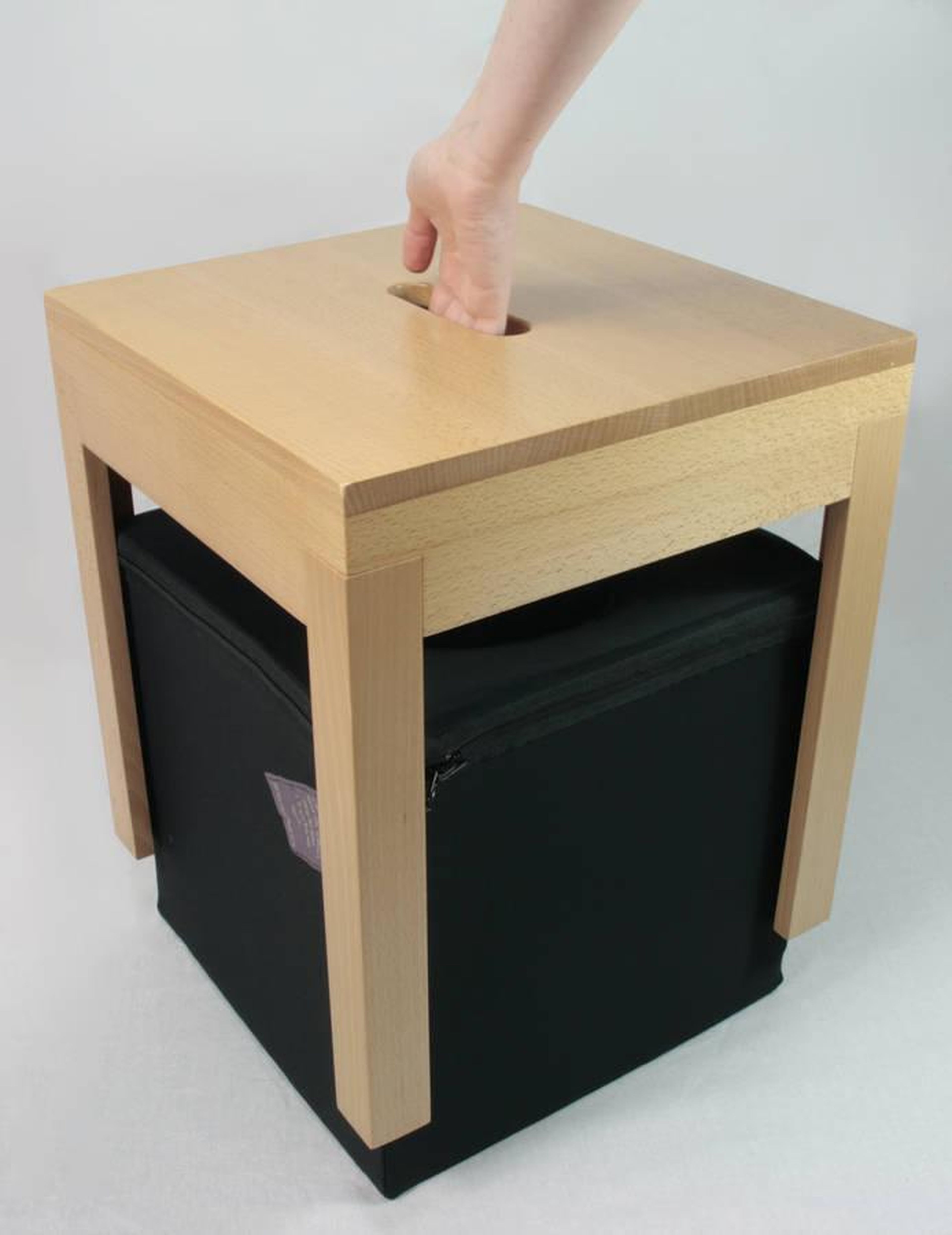 The "thought box" can be stored underneath its stool.