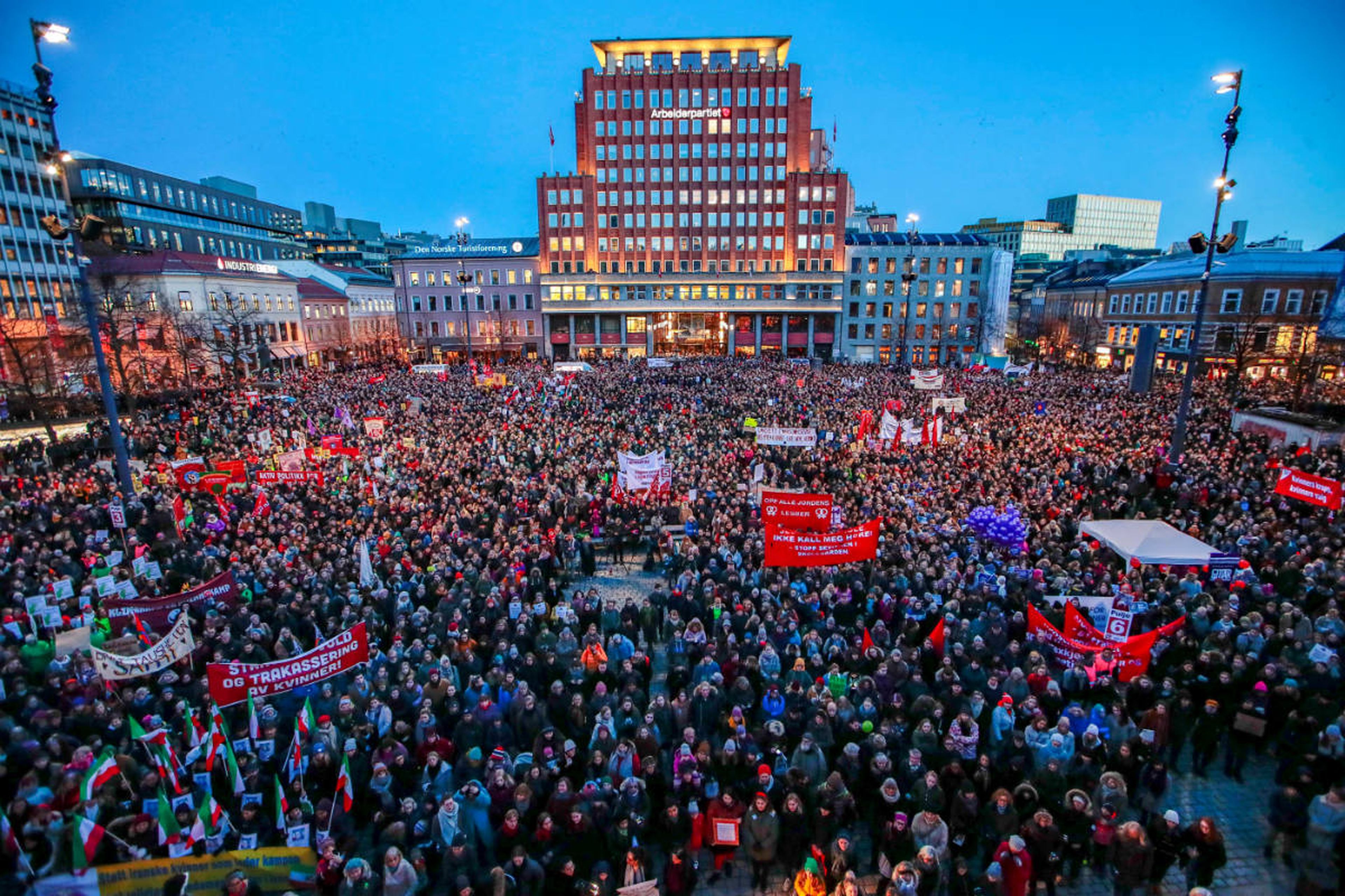 Manifestación feminista en Oslo, Noruega.