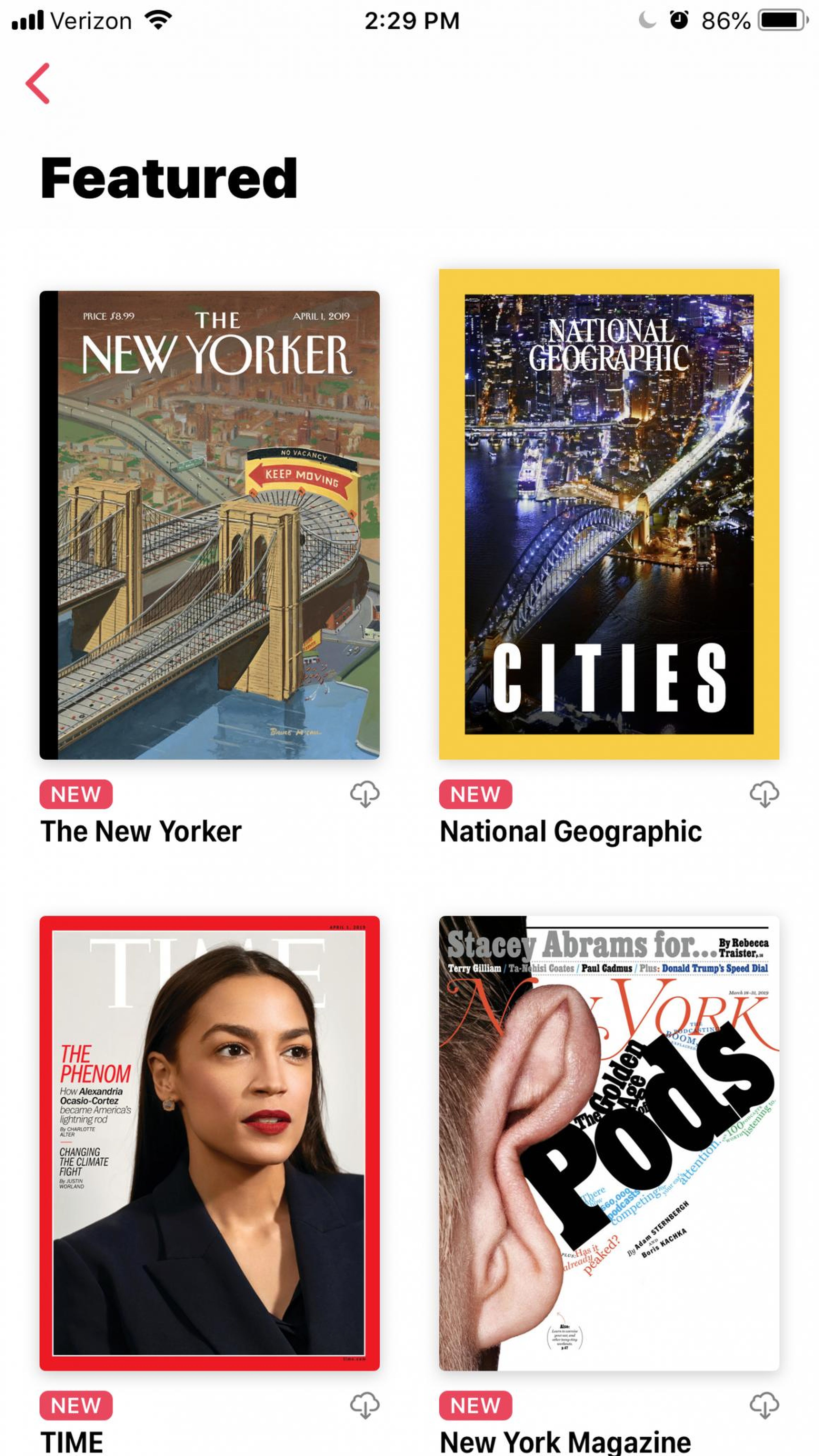 Alternatively, you can browse magazines in particular categories, including "business and finance" and "featured."
