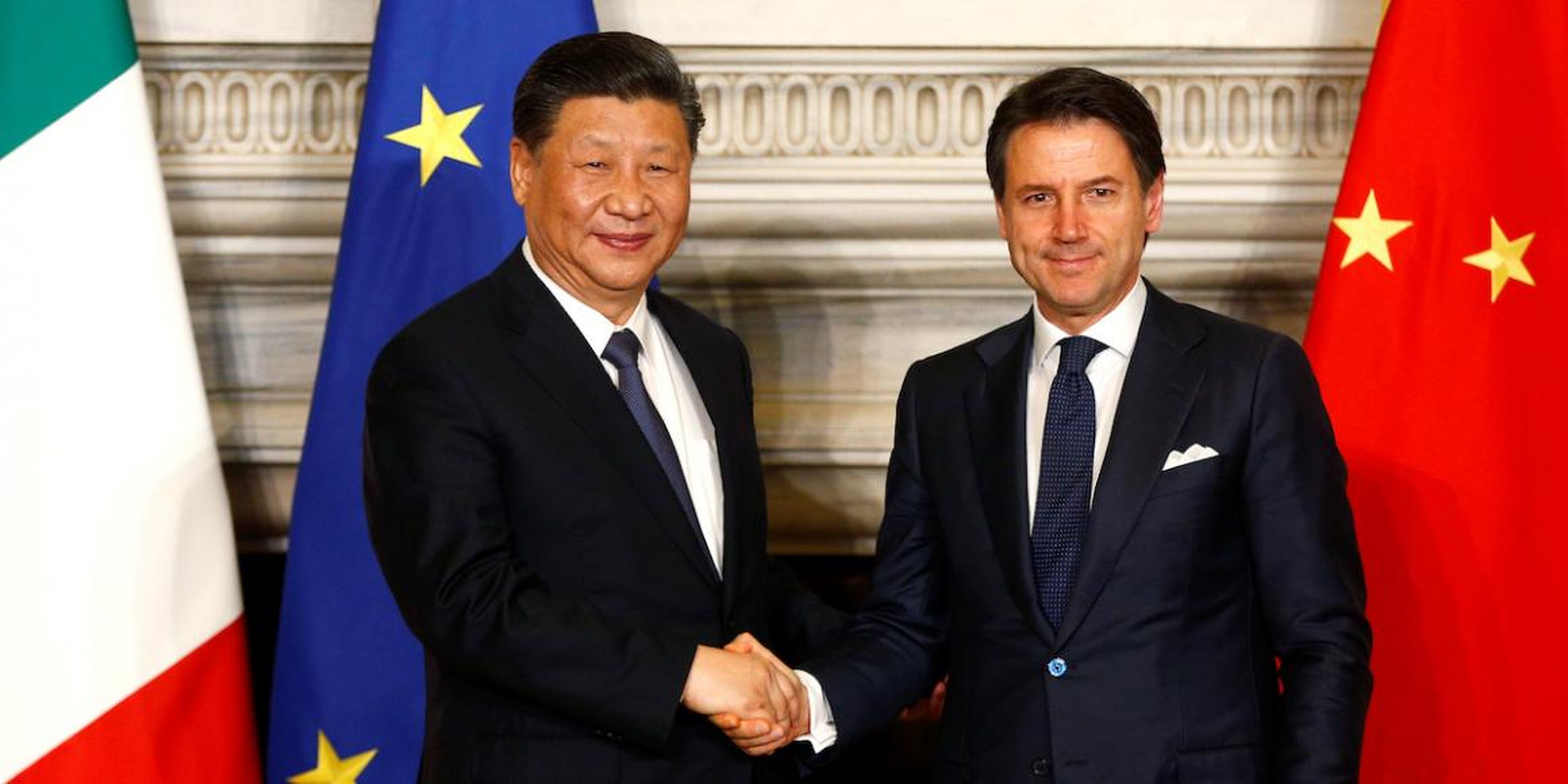 Xi with Italian Prime Minister Giuseppe after signing trade agreements at Villa Madama in Rome on March 23, 2019.
