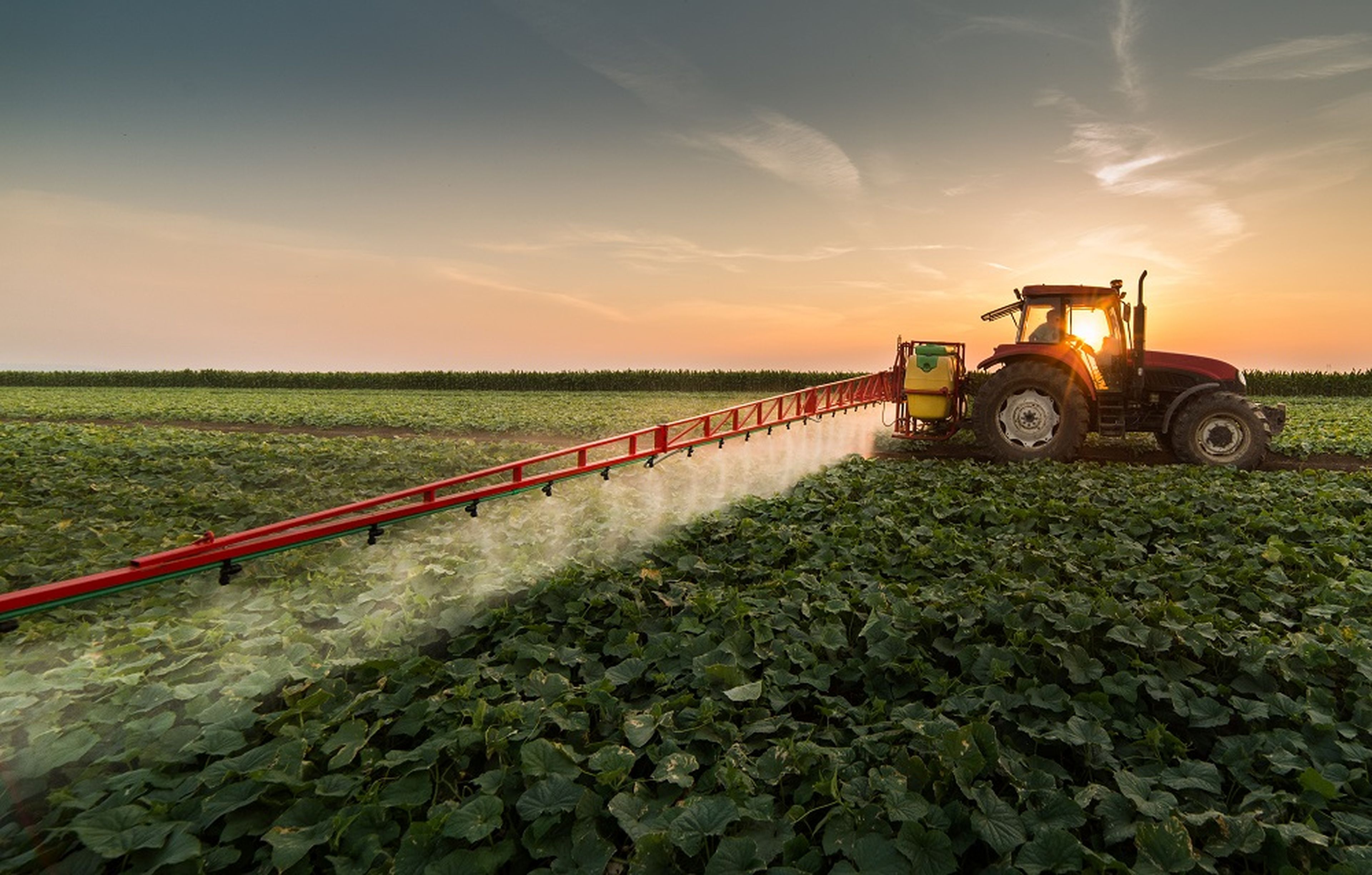 Tractor rociando pesticida