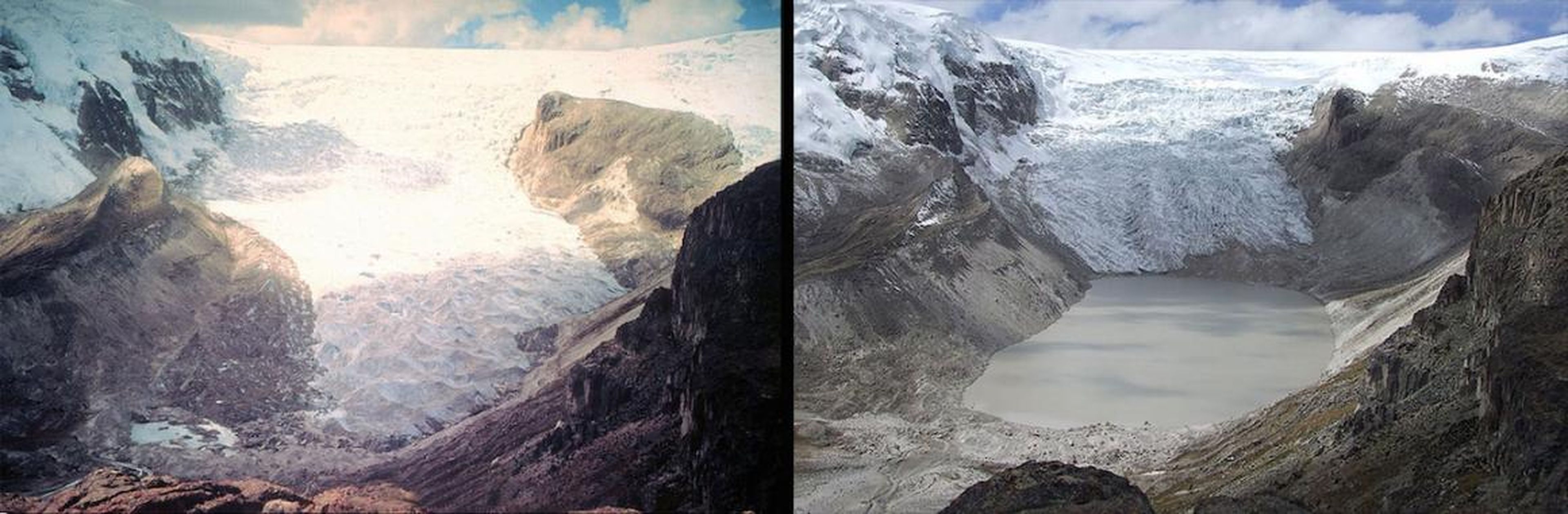 Glaciers that aren't in the Arctic are retreating, too. Here's Peru's Qori Kalis Glacier in 1978 (left) and again in 2011 (right).