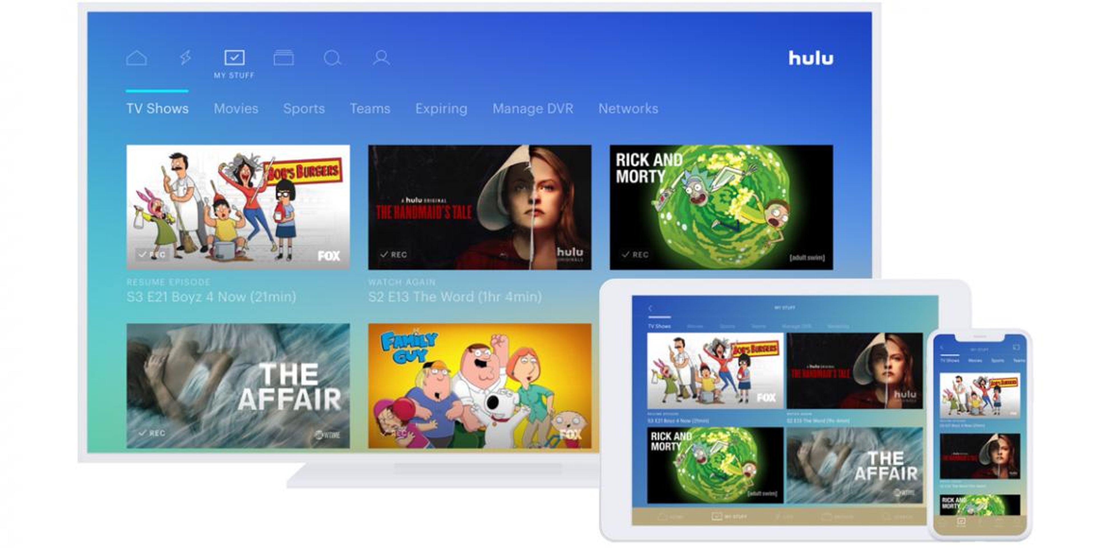 Hulu has original content and premium channels, and it also has a live TV option, which Prime Video, Netflix, and Apple TV Plus don't have.