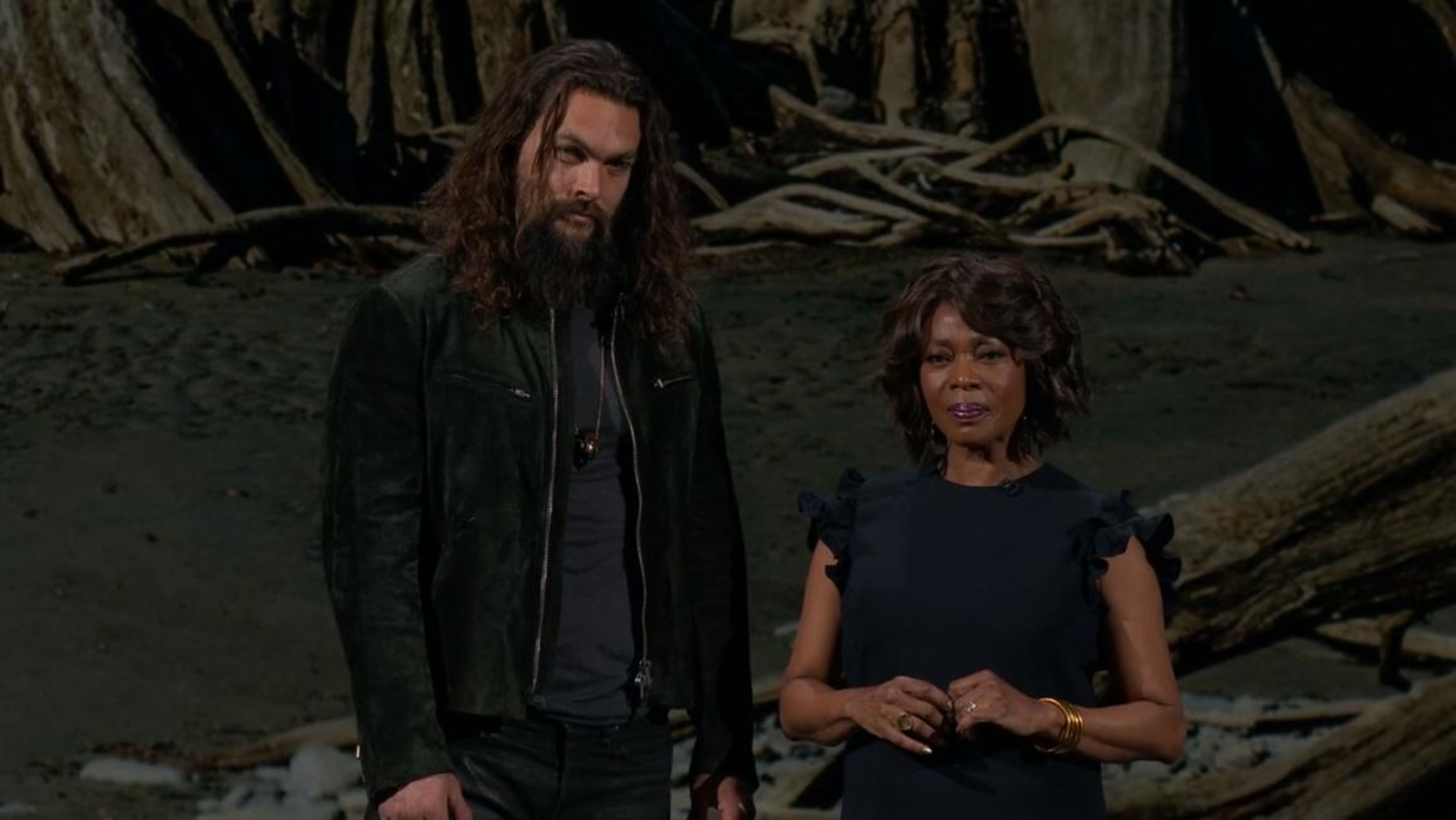 Jason Momoa and Alfre Woodard introduced "See," a show about a world where the Earth is devastated by a virus that leaves only a few million survivors, who are all blind.