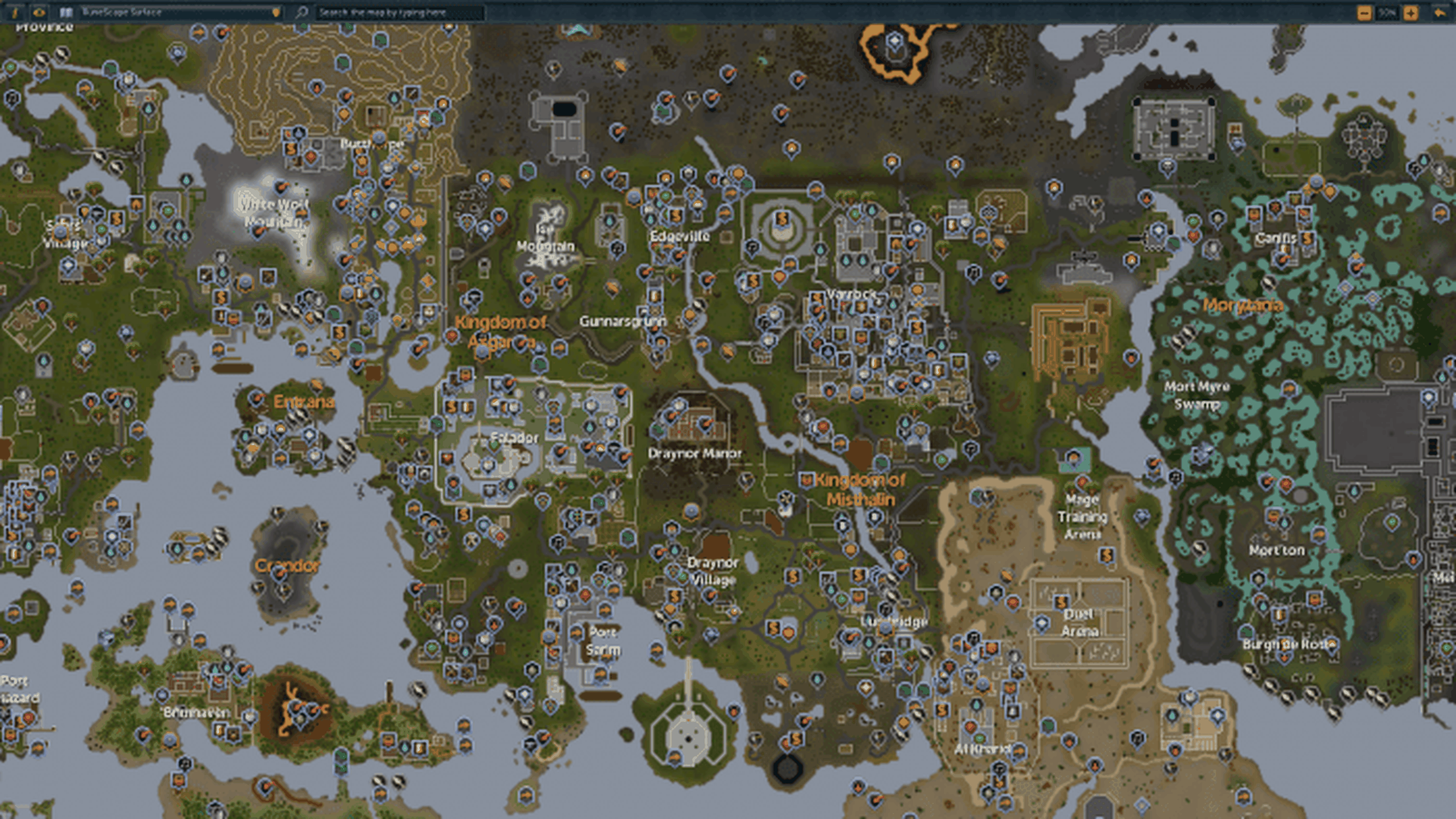 El mapa del mundo virtual de Runescape