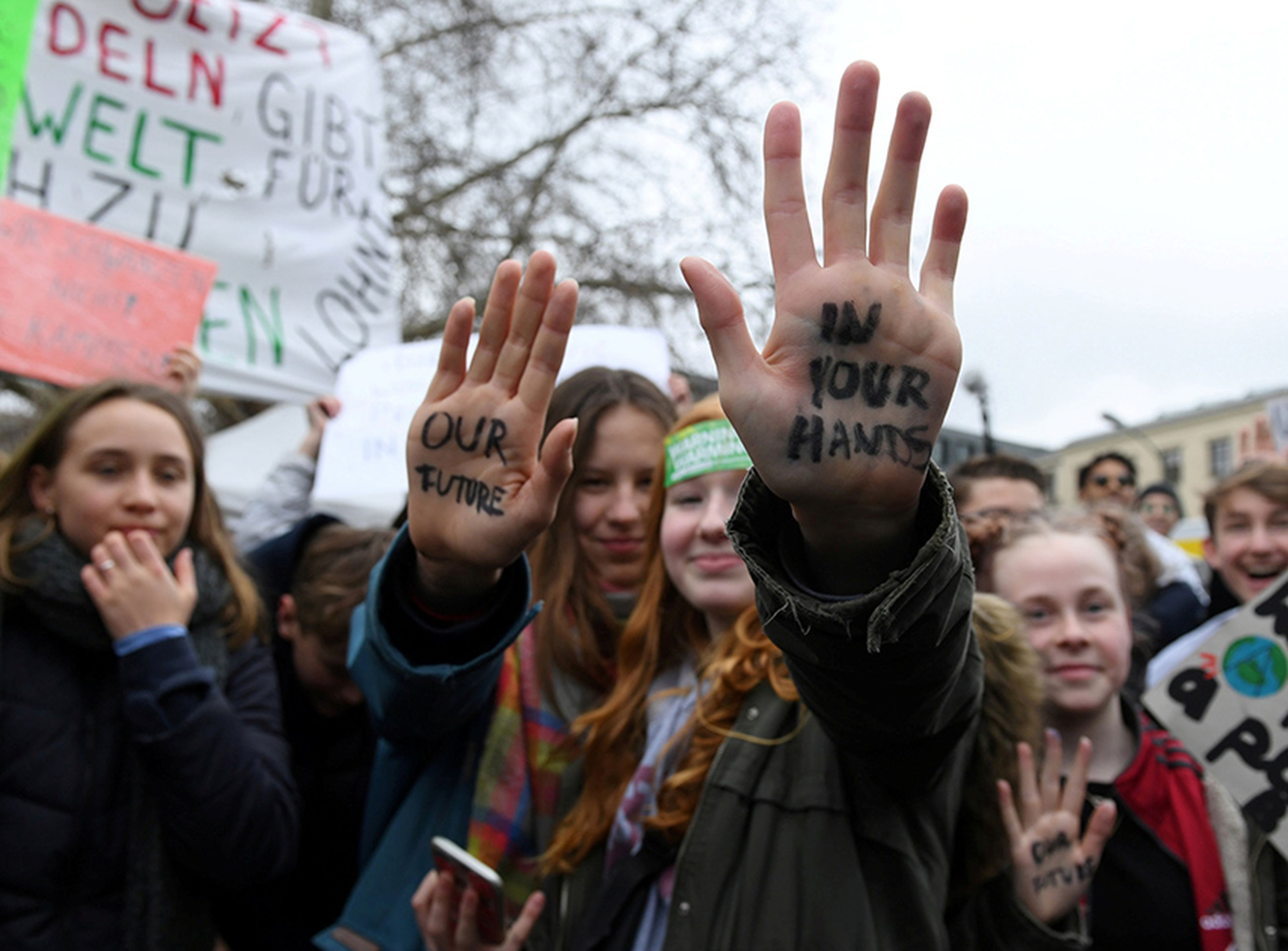 Un grupo de estudiantes durante la manifestación en Berlín.