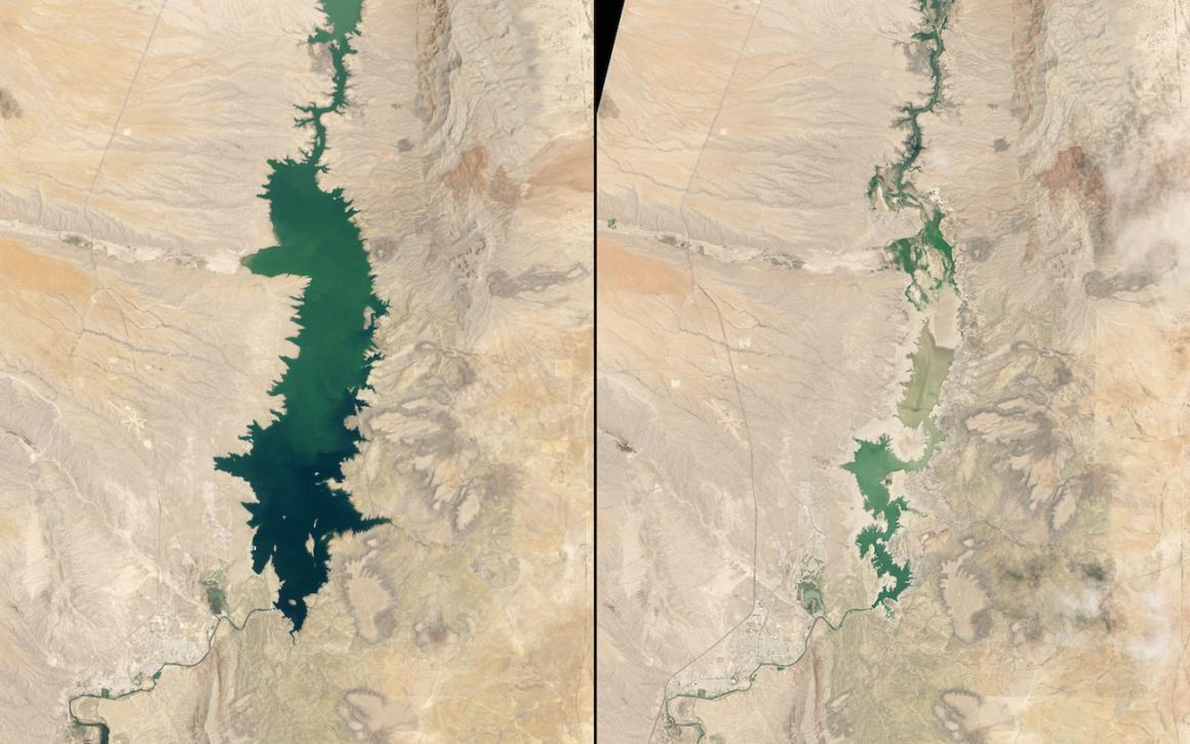 The same goes for the Elephant Butte Reservoir in the state of New Mexico. Here it is in 1994 (left) and again in 2013 (right).
