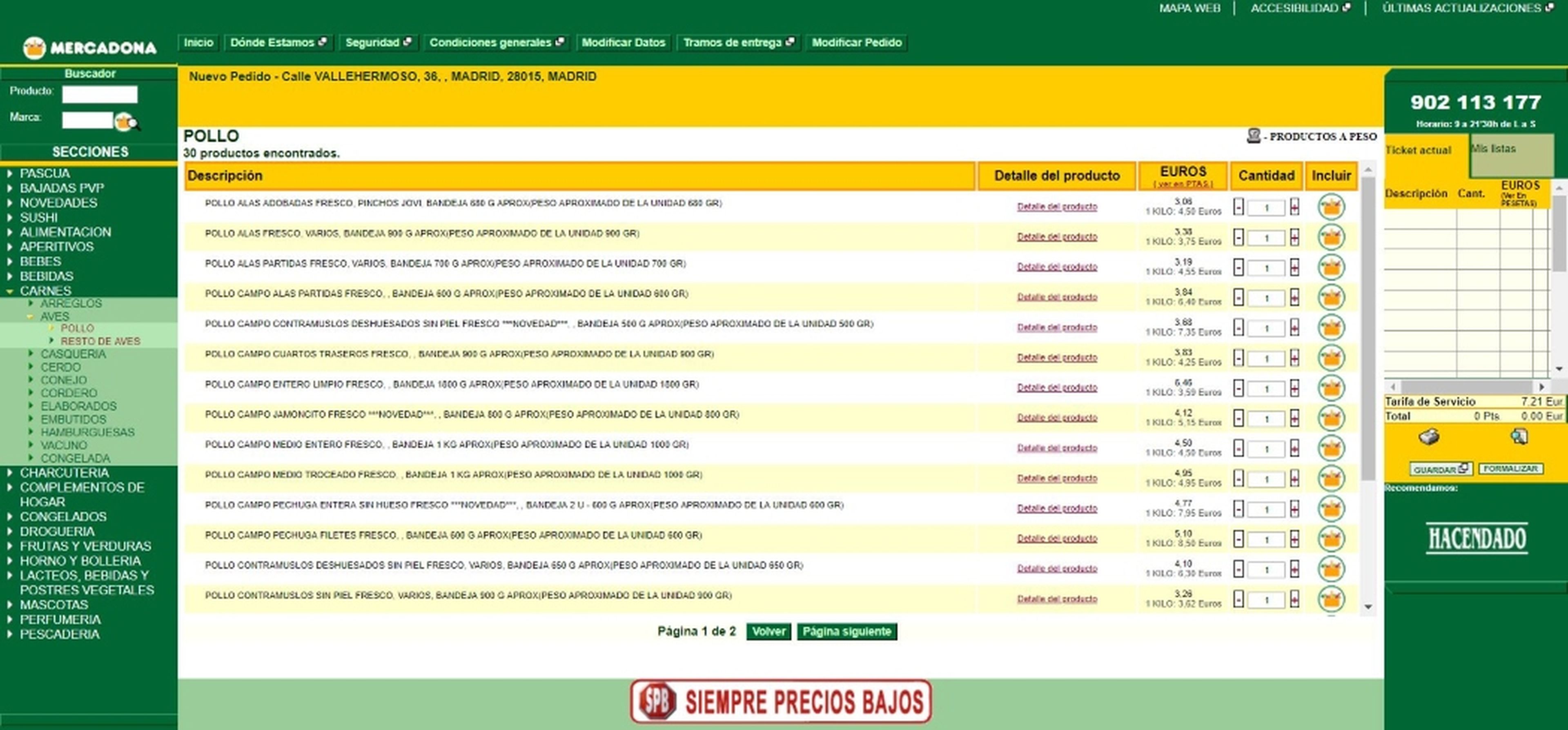 Captura de pantalla de la web de Mercadona.