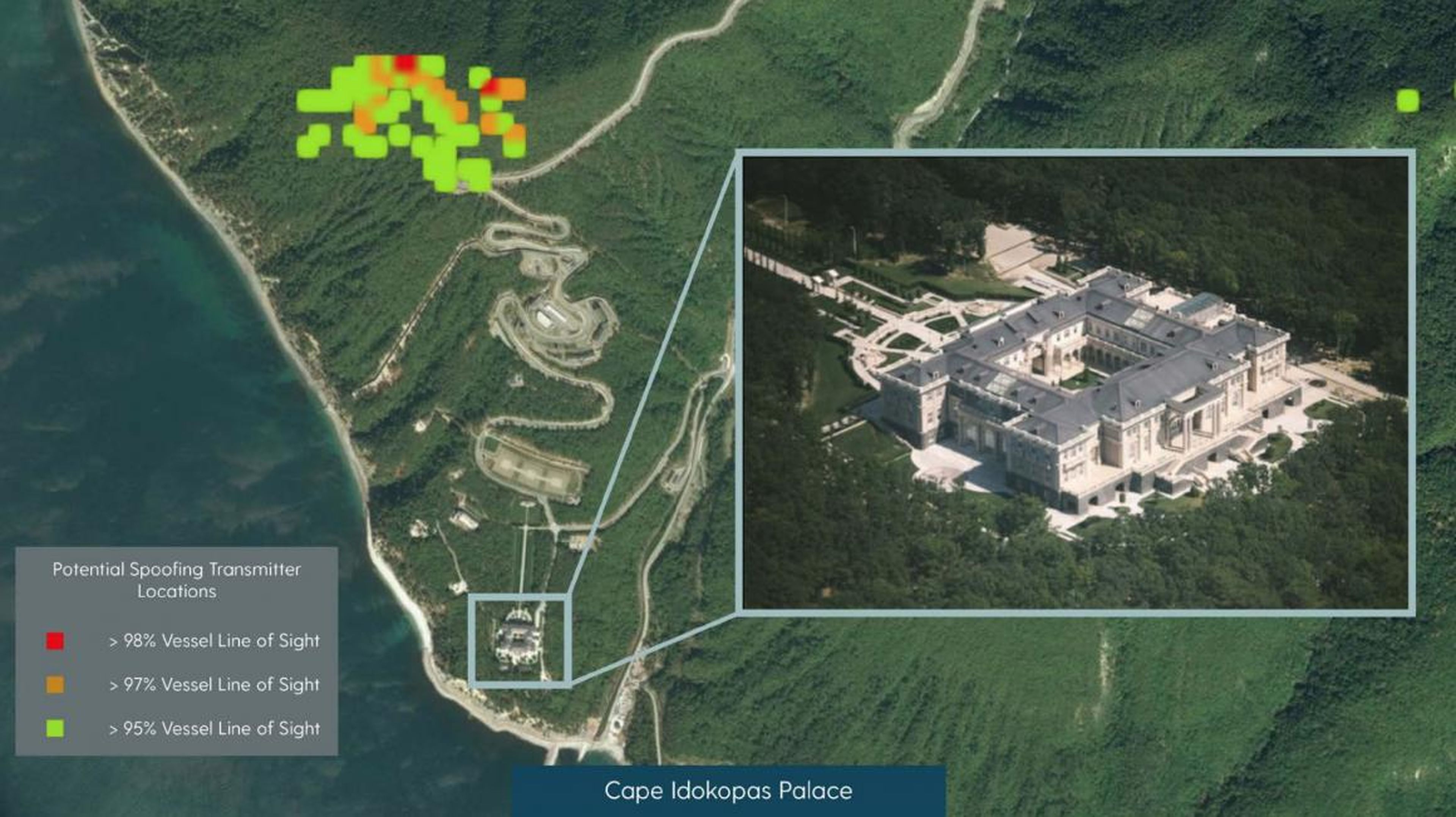 C4AD cree que la "dacha" veraniega de Putin está protegida por una zona de falsificación GNSS permanente.
