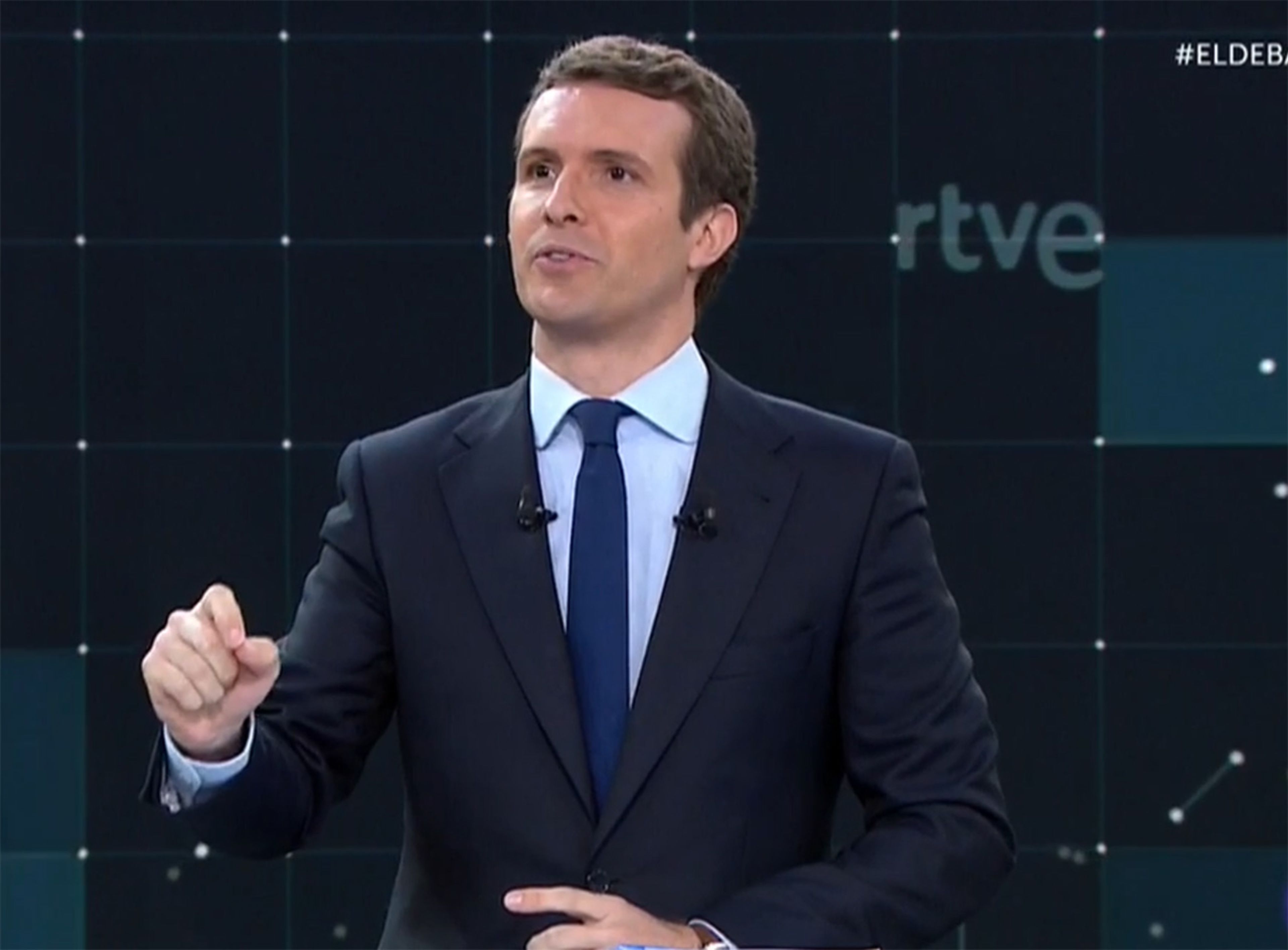 Pablo Casado, durante el debate de RTVE a las Elecciones Generales 2019.
