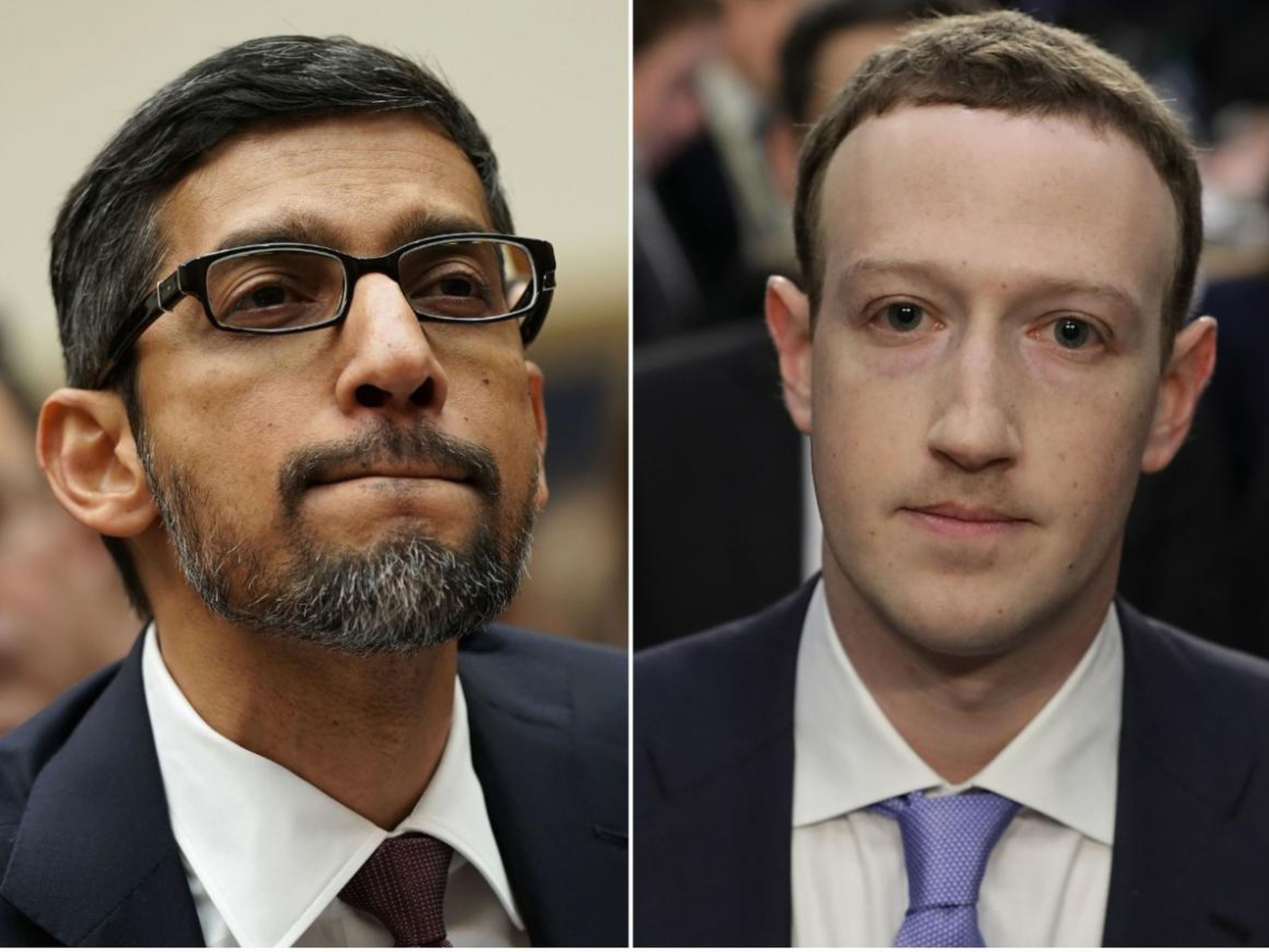 El CEO de Google, Sundar Pichai (izquierda) y el CEO de Facebook Mark Zuckerberg.
