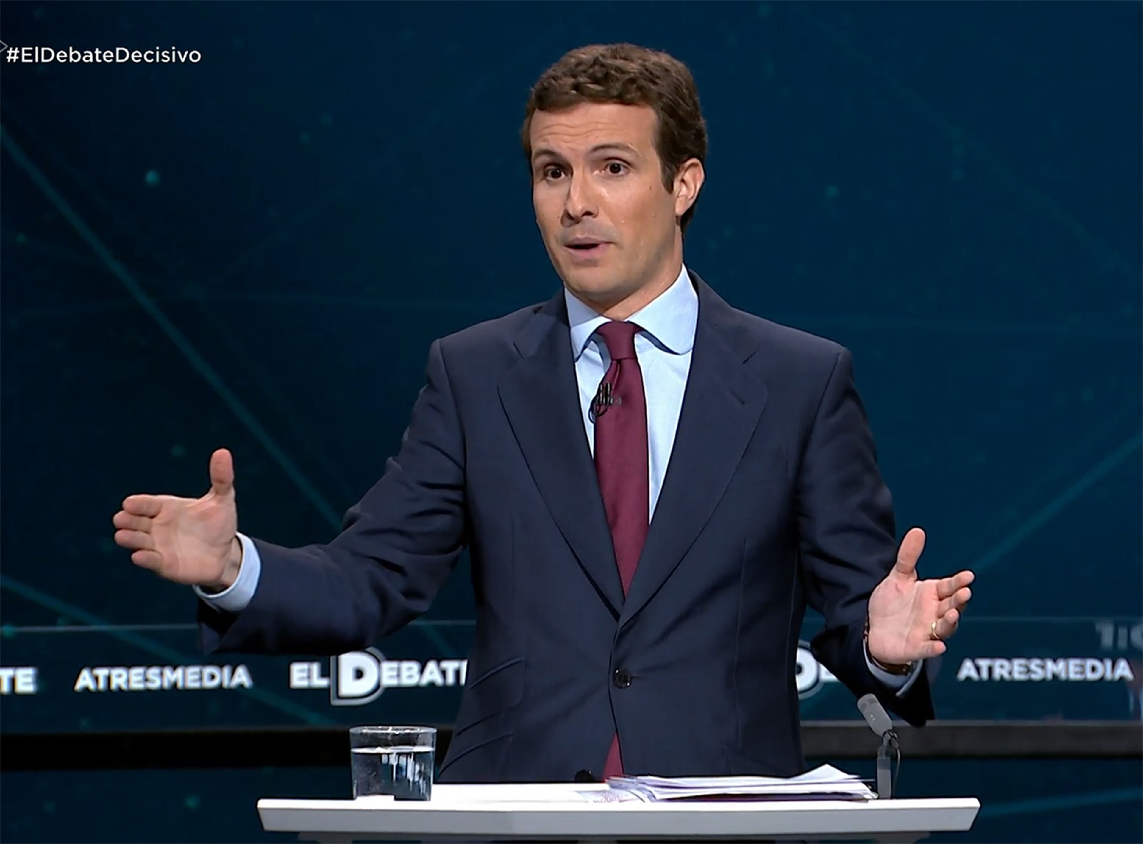 Pablo Casado en el debate electoral de Atresmedia.