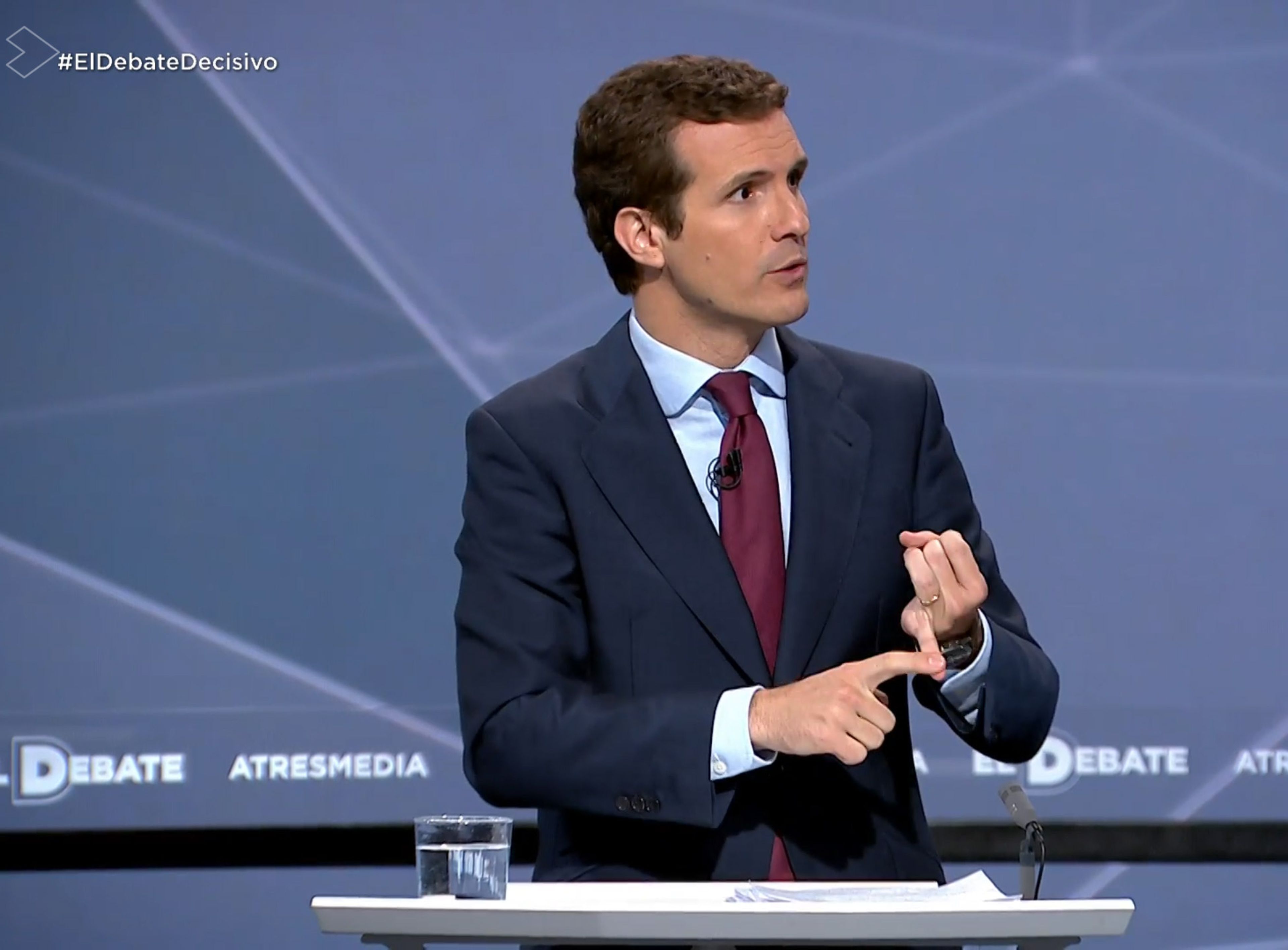 Pablo Casado (PP) habla en el debate electoral de Atresmedia.