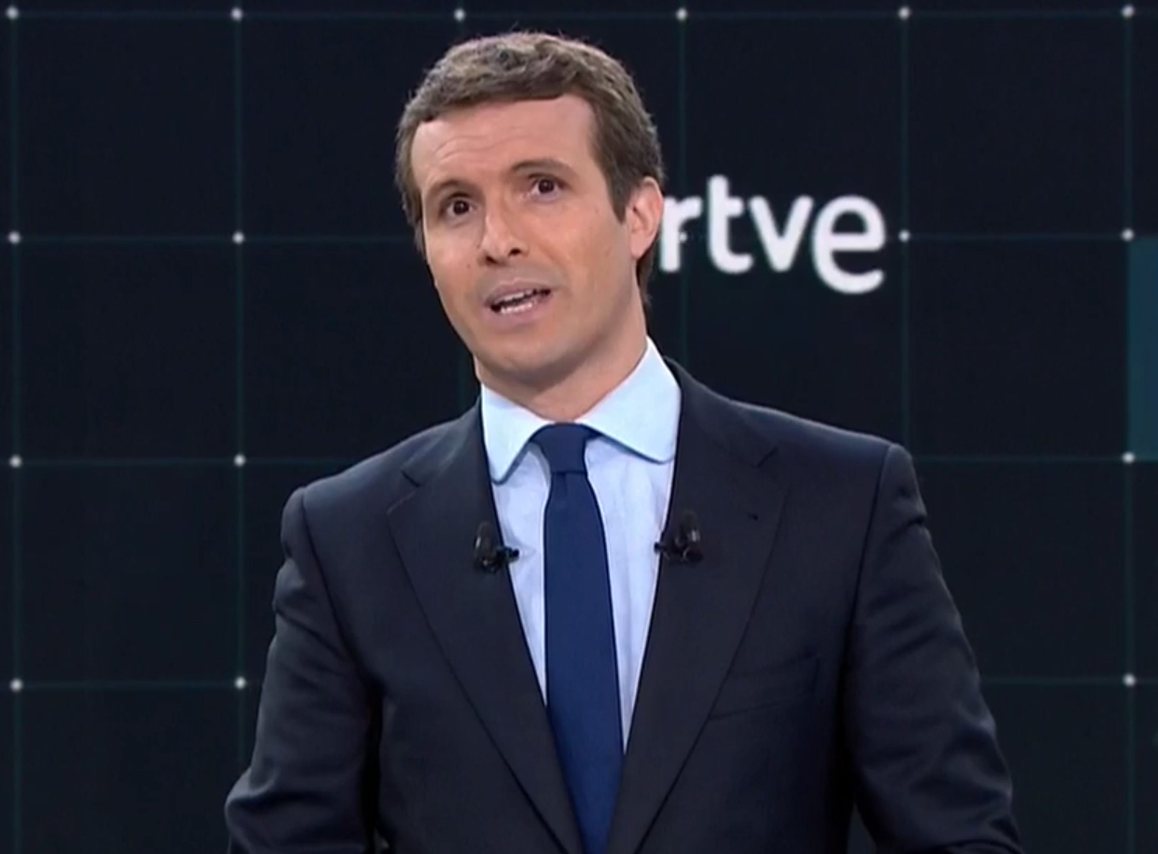 Pablo Casado, líder del PP, durante el debate de las Elecciones Generales 2019 de RTVE.