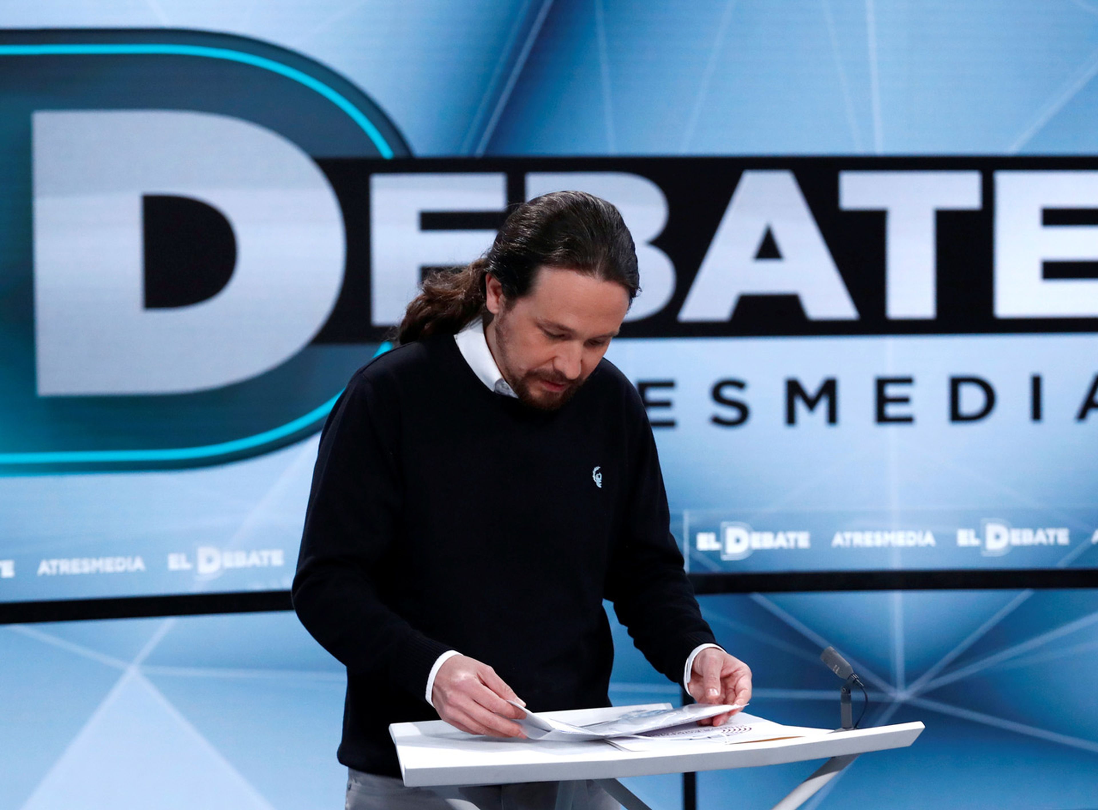 Pablo Iglesias en el debate electoral de Atresmedia.