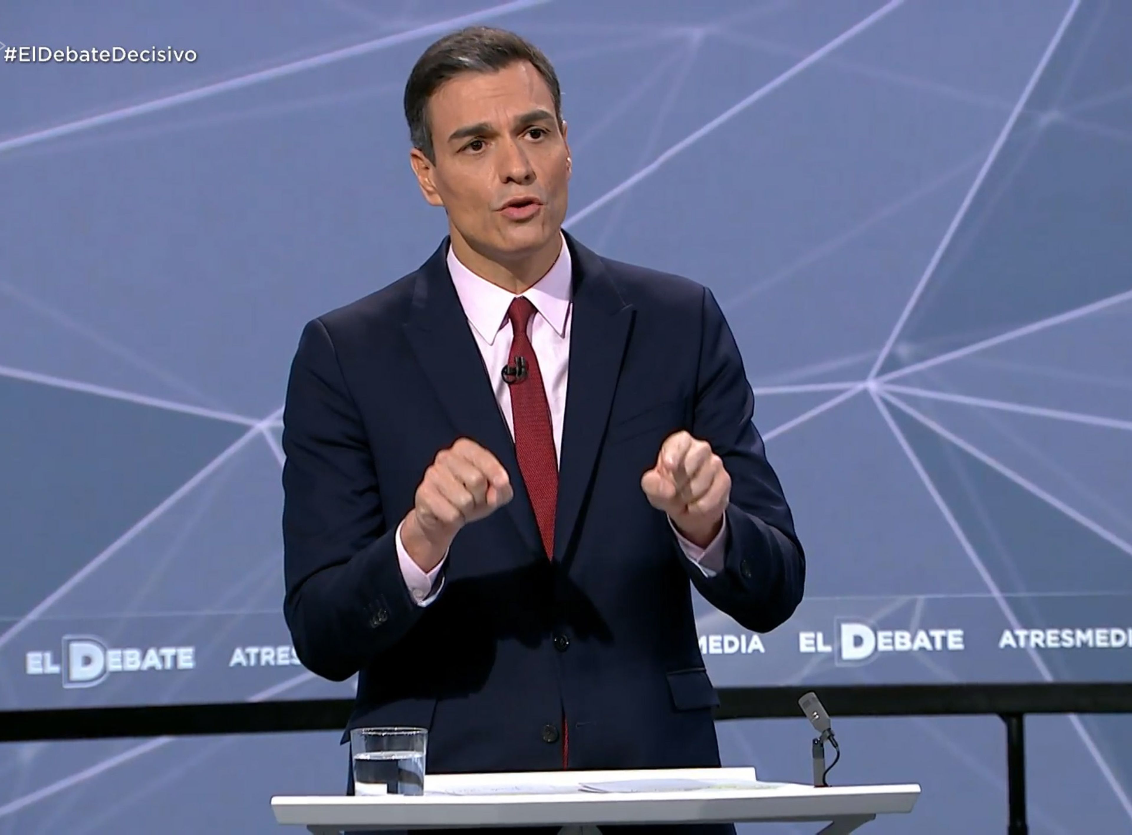 Pedro Sánchez, durante el debate electoral de Atresmedia con motivo de las Elecciones Generales 2019.