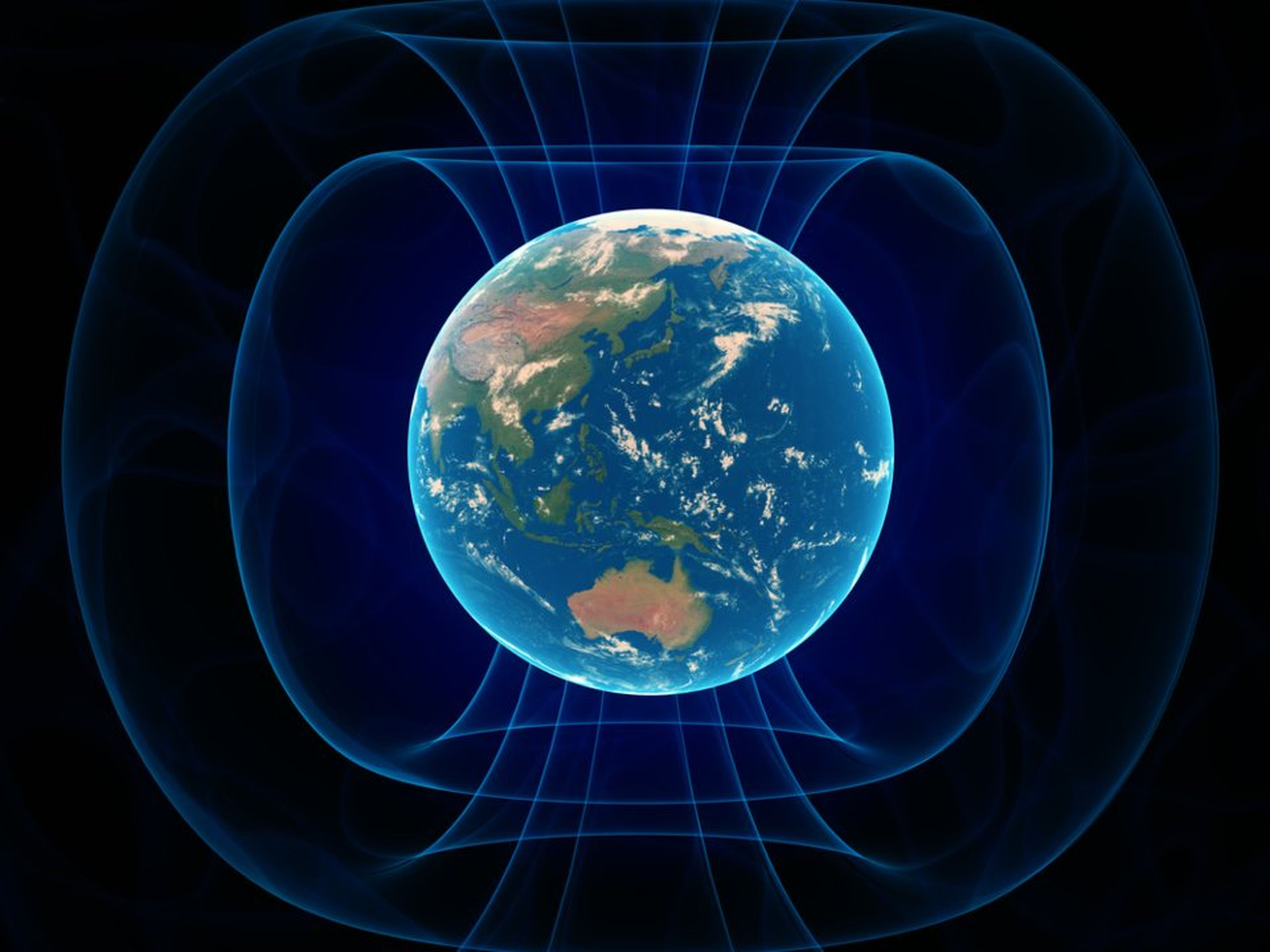 El campo magnético de la Tierra está anclado por los polos magnéticos norte y sur.