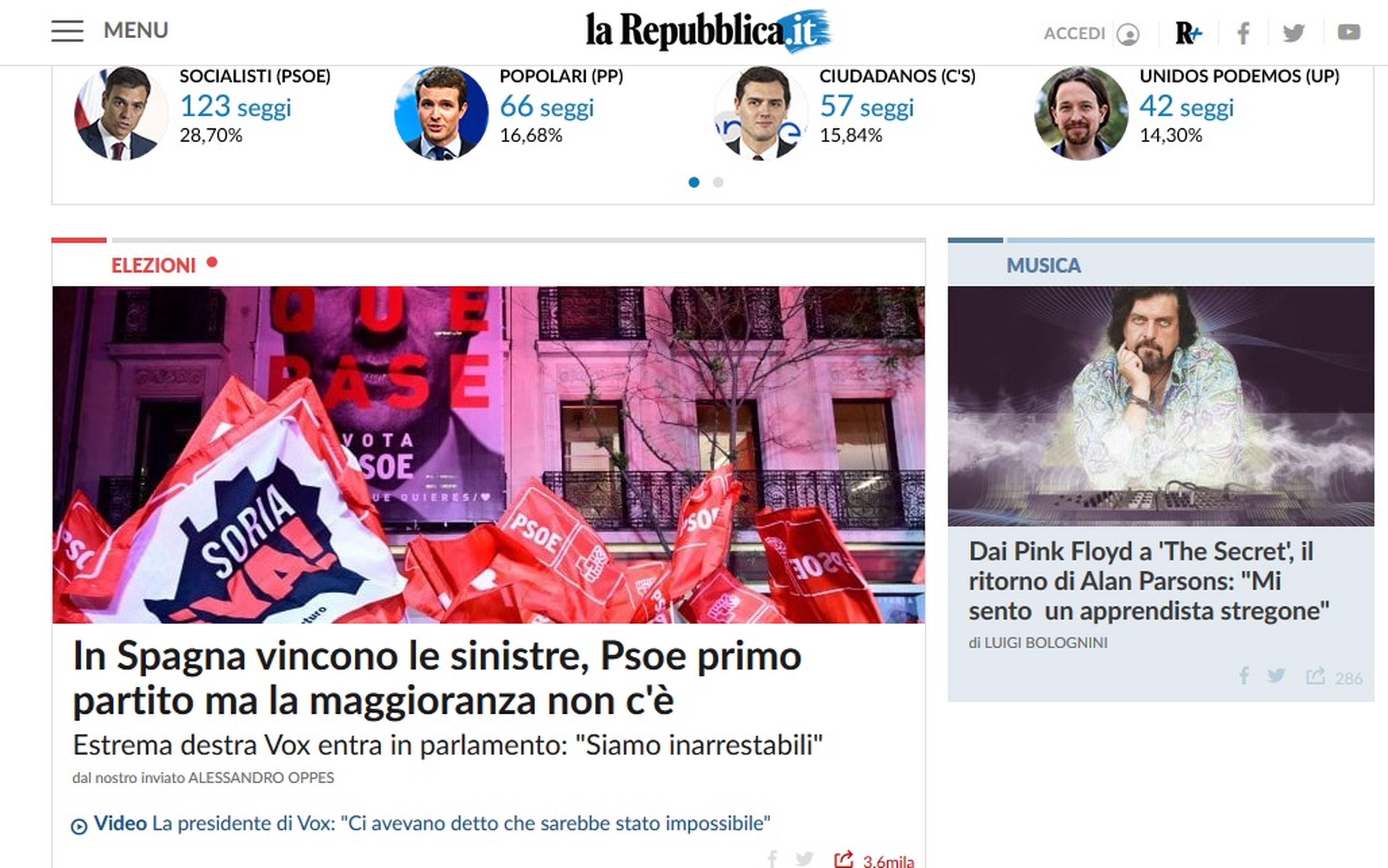 Reppublica destaca el resultado de las Elecciones Generales y obvia a VOX en su portada