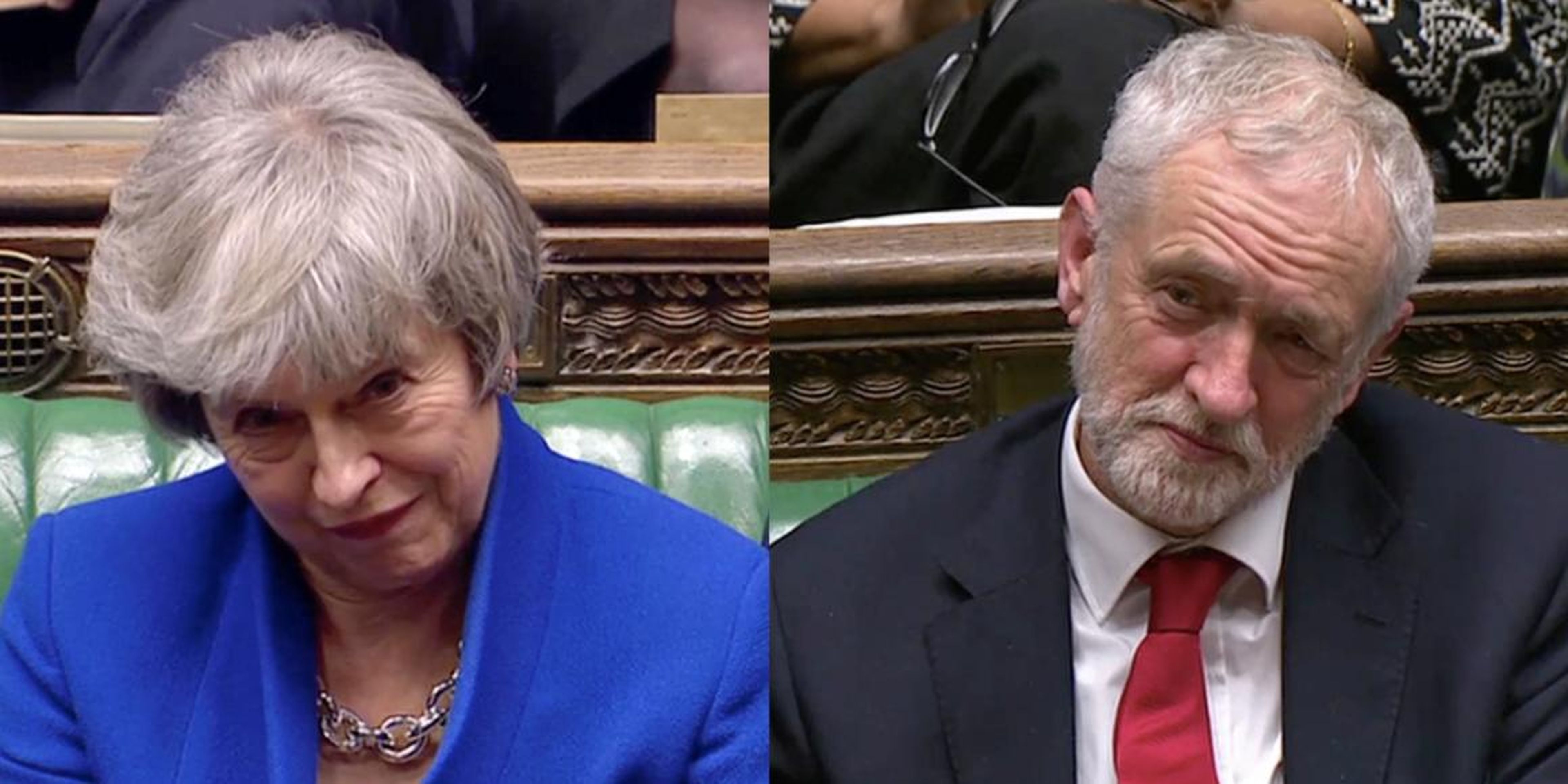 La primera ministra britanica, Theresa May, y el líder de la oposición laborista Jeremy Corbyn