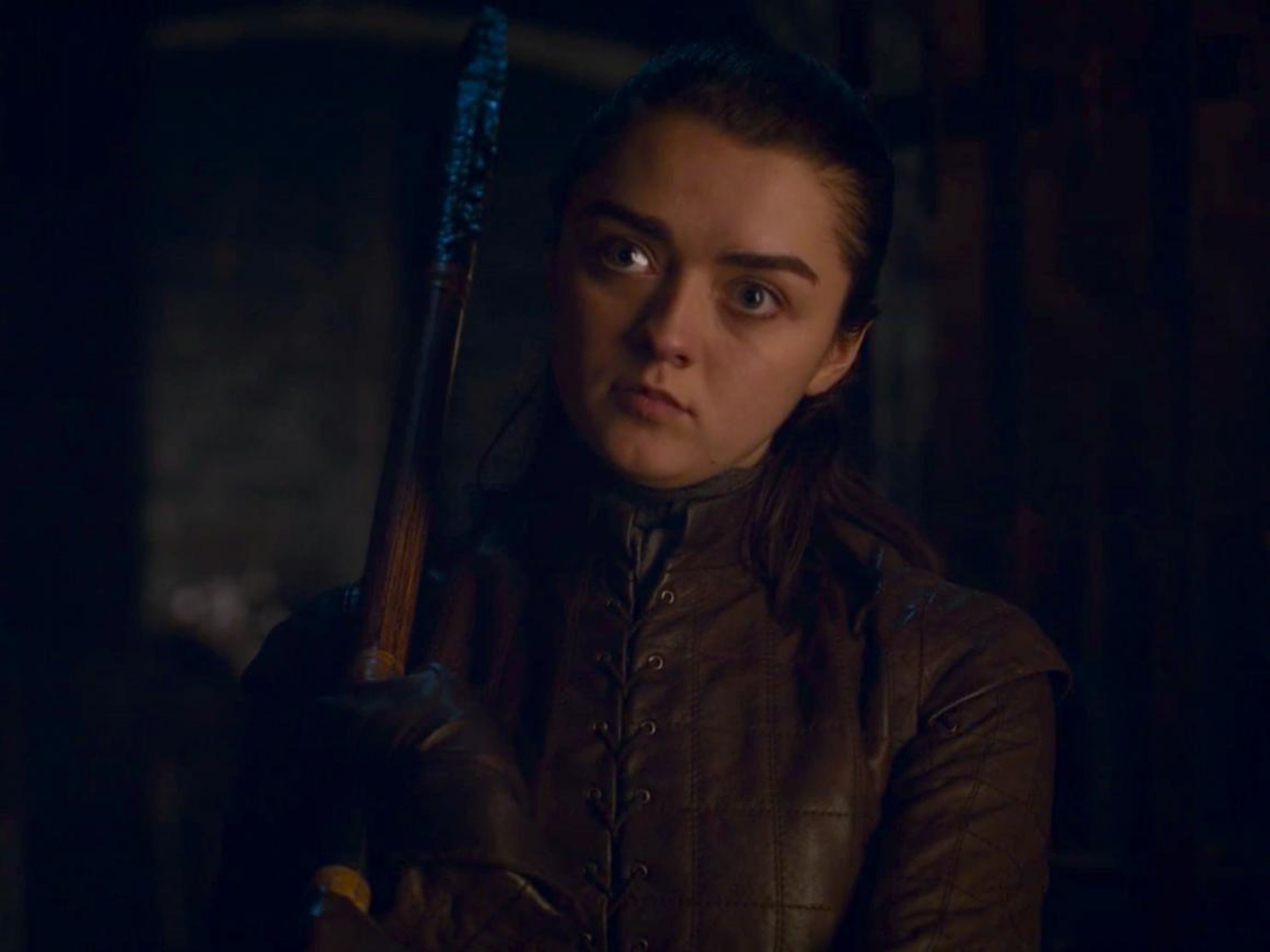 Maisie Williams as Arya Stark on "Game of Thrones" season eight.