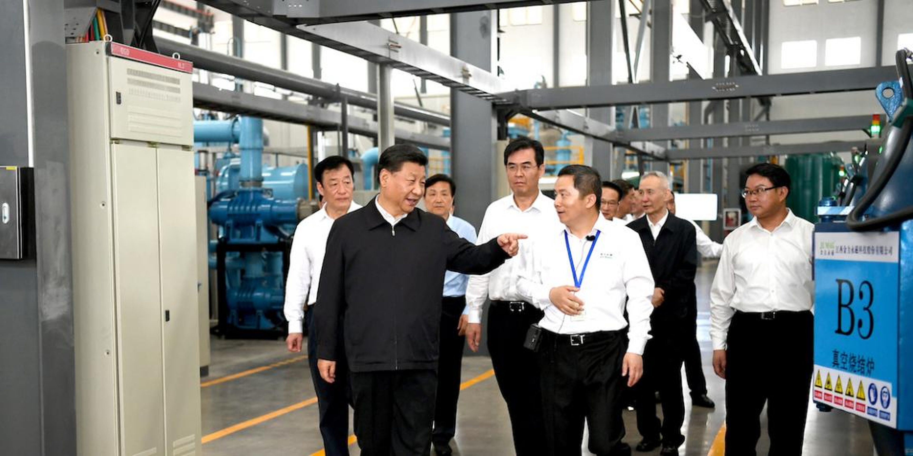 Chinese President Xi Jinping visiting JL MAG Rare-Earth Company's factory in Ganzhou, in eastern China, on May 20. That visit prompted speculation that Beijing would withhold rare-earth exports to the US in the trade war.
