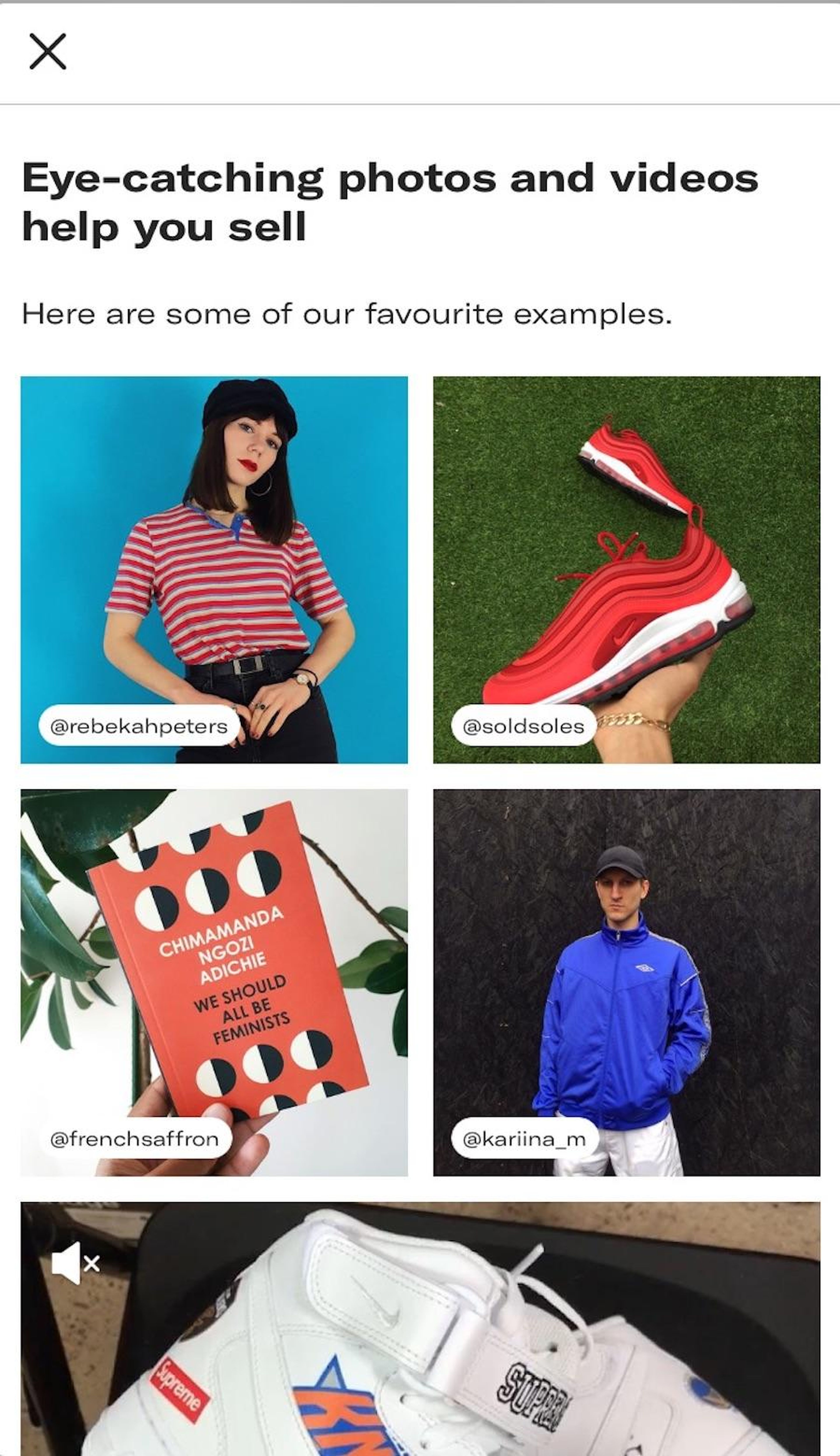 Depop advises sellers to post at least four photos and a video to give the item its best chance of selling.