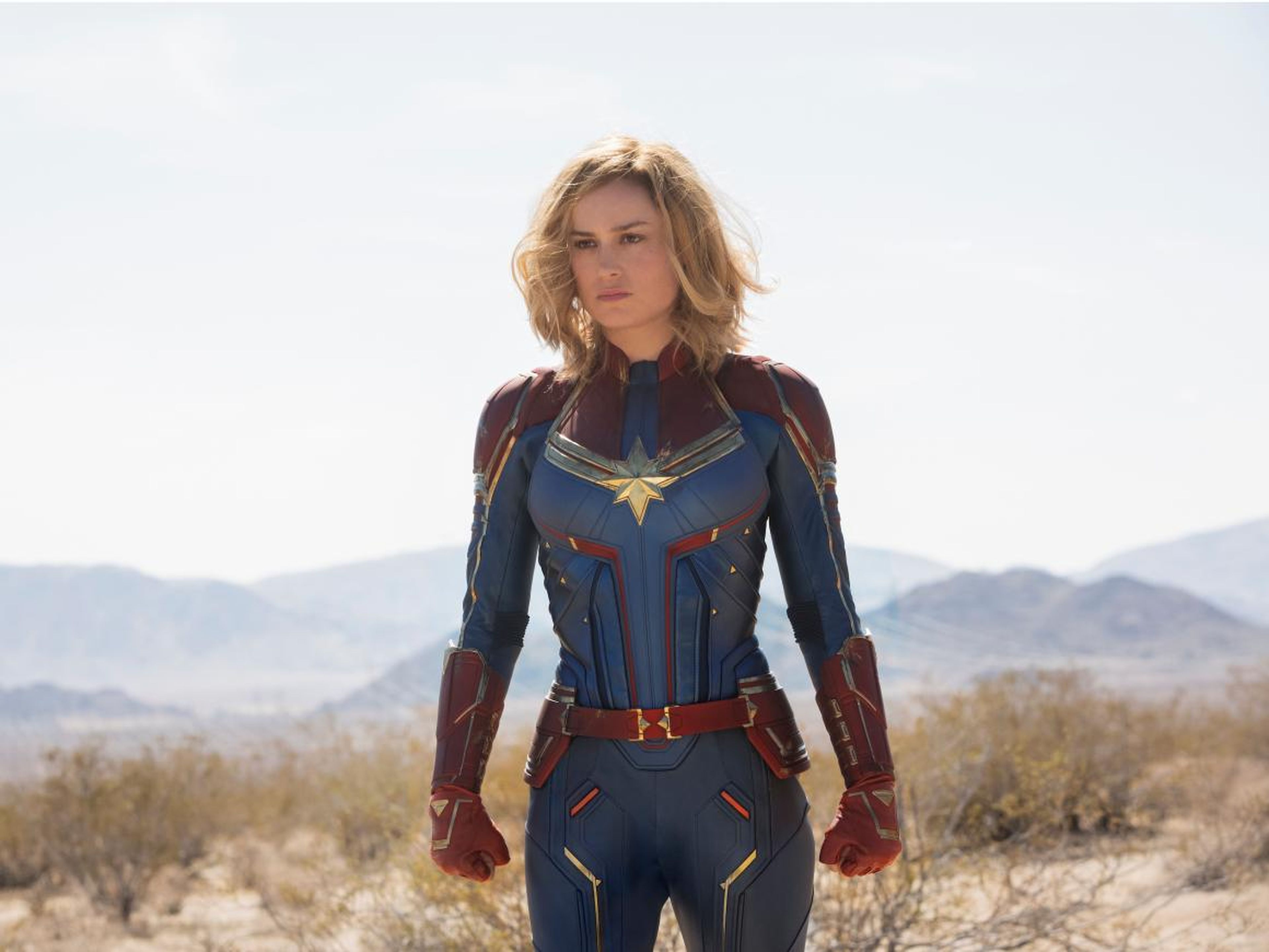 Brie Larson as Captain Marvel.
