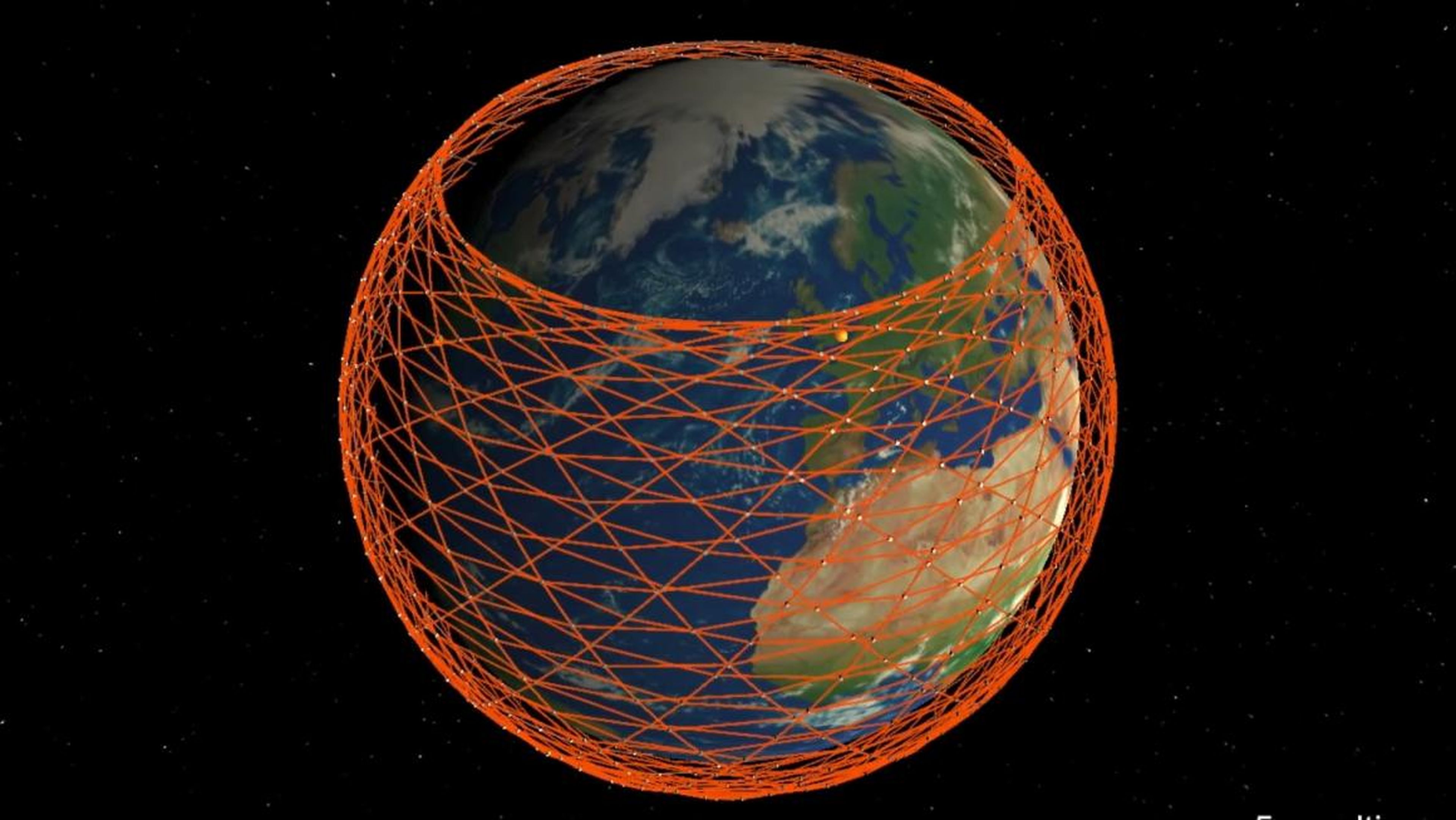 An illustration of Starlink, a fleet of internet-providing satellites that may one day surround the world.