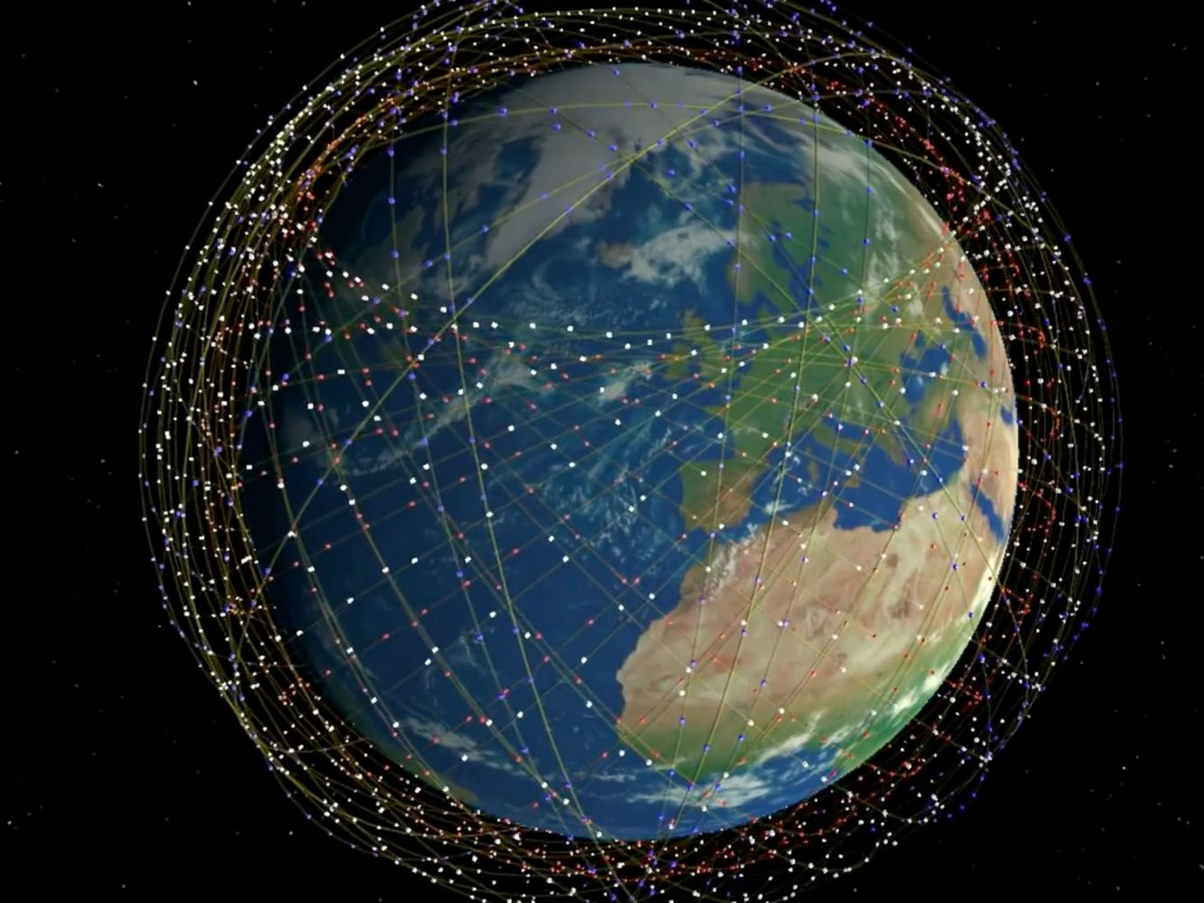 Una ilustración de Starlink, una constelación de satélites proveedores de Internet diseñados por SpaceX.