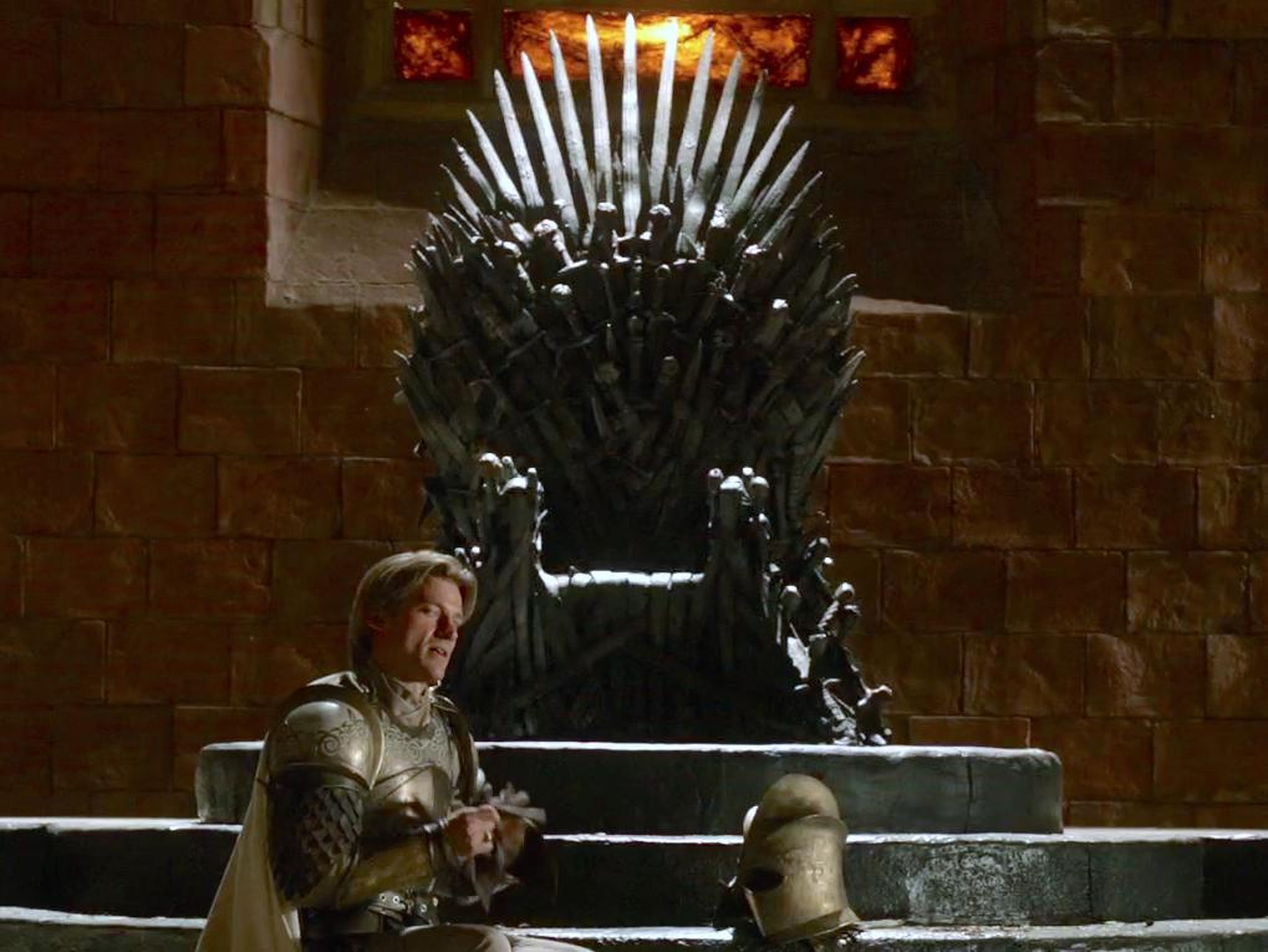Jaime Lannister with the Iron Throne on an earlier season.