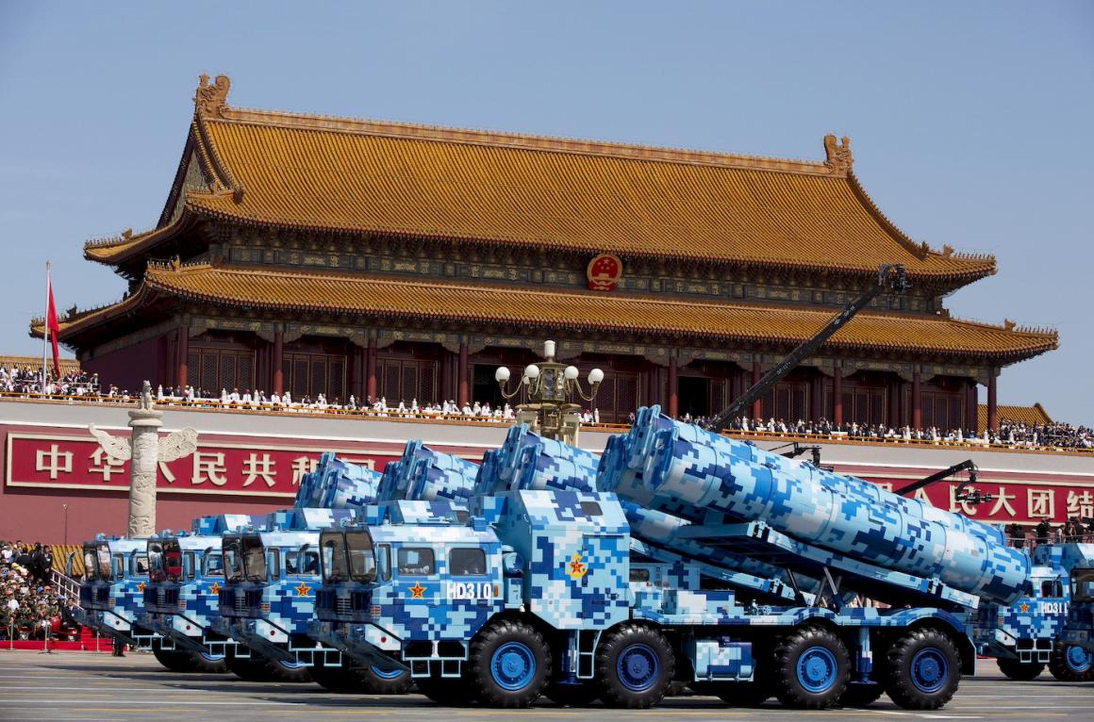 Military vehicles with DF-10 ship-launched cruise missiles pass Tiananmen Gate during a military parade to commemorate the 70th anniversary of the end of World War II in Beijing, September 3, 2015.