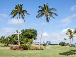 Un prístino campo de golf de 18 hoyos se extiende por el centro de la isla.