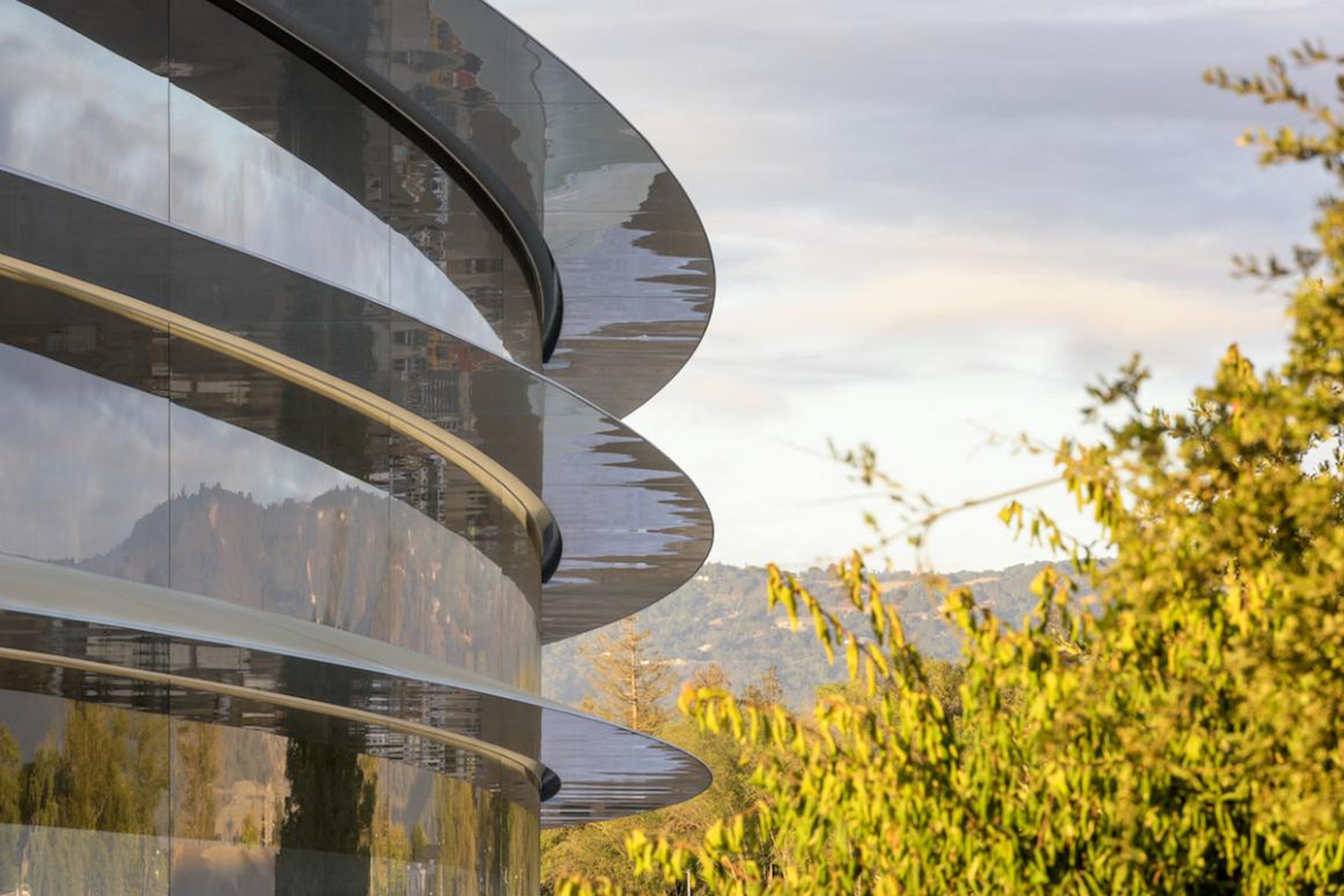 The way the glass canopies at Apple Park are slightly curved to deflect rain: