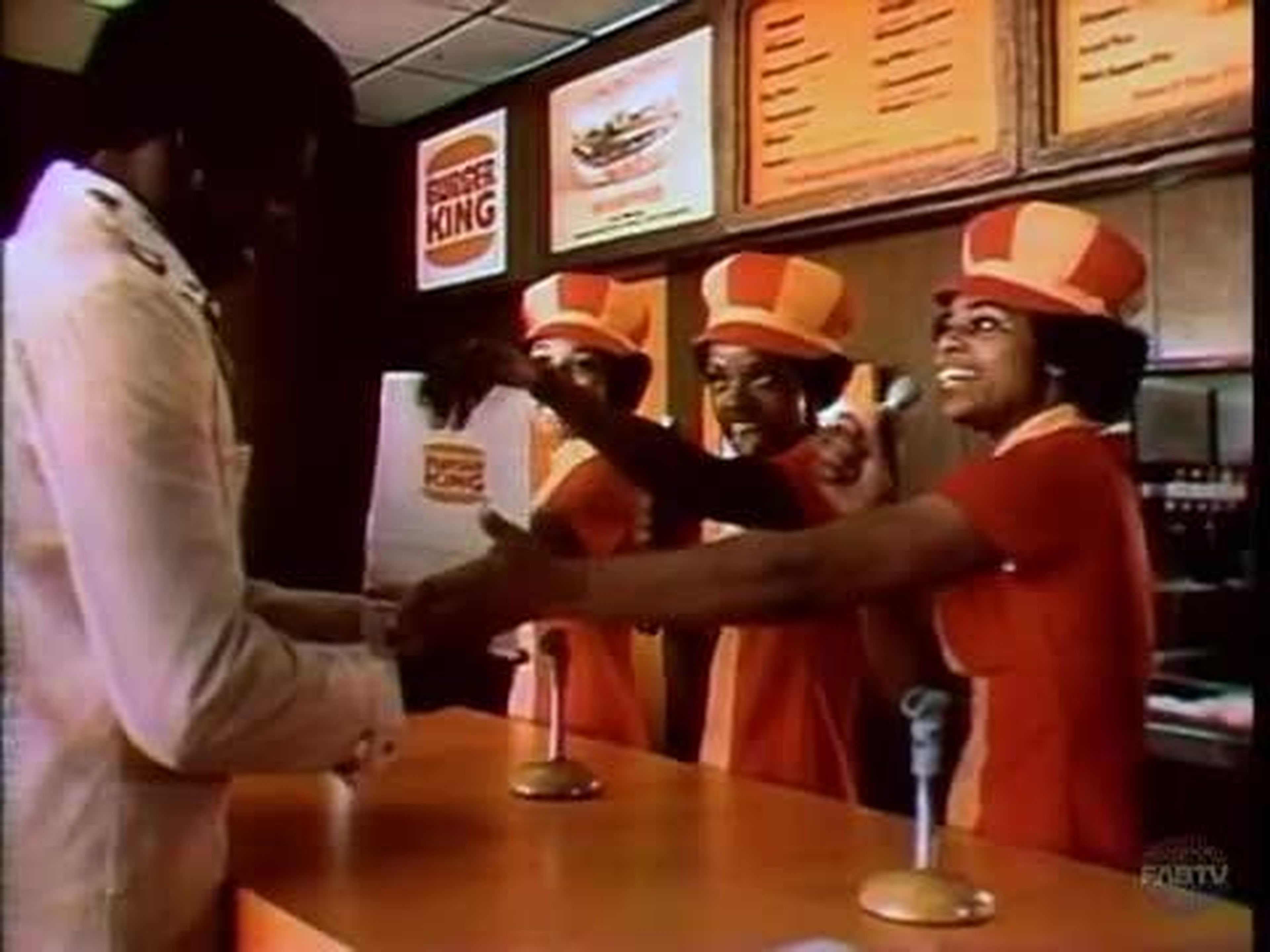 1974 — Burger King ran an ad spot in 1974, which appeared to feature two different versions geared toward its white and black customers, respectively. For white audiences, 'Hold the pickle, hold the lettuce' was sung by a green