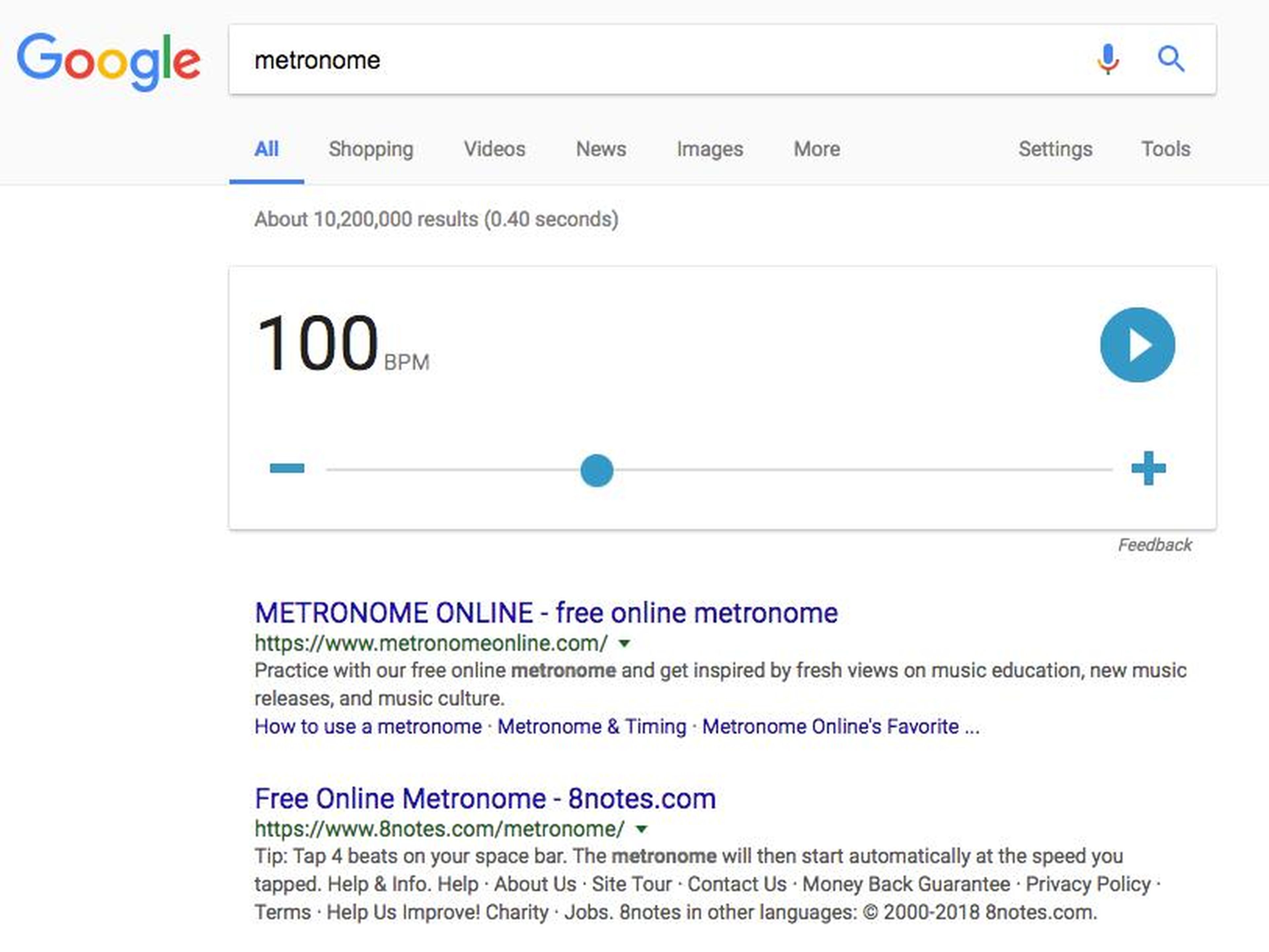 23. Google added a tool for musicians, too. Just type in "metronome," then adjust the BPM for your piece of music.