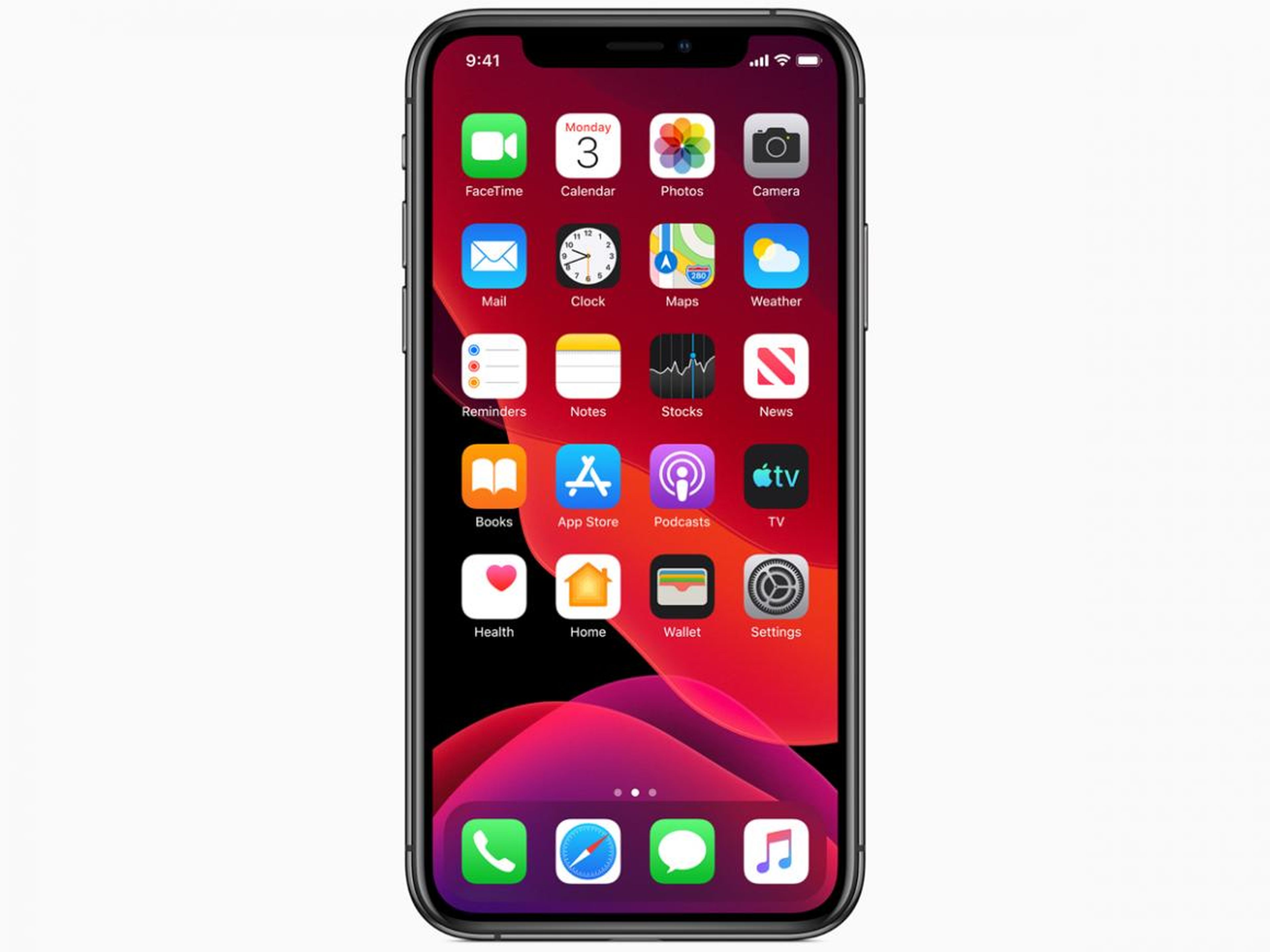 And here's what the iOS 13 home screen looks like with dark mode enabled.