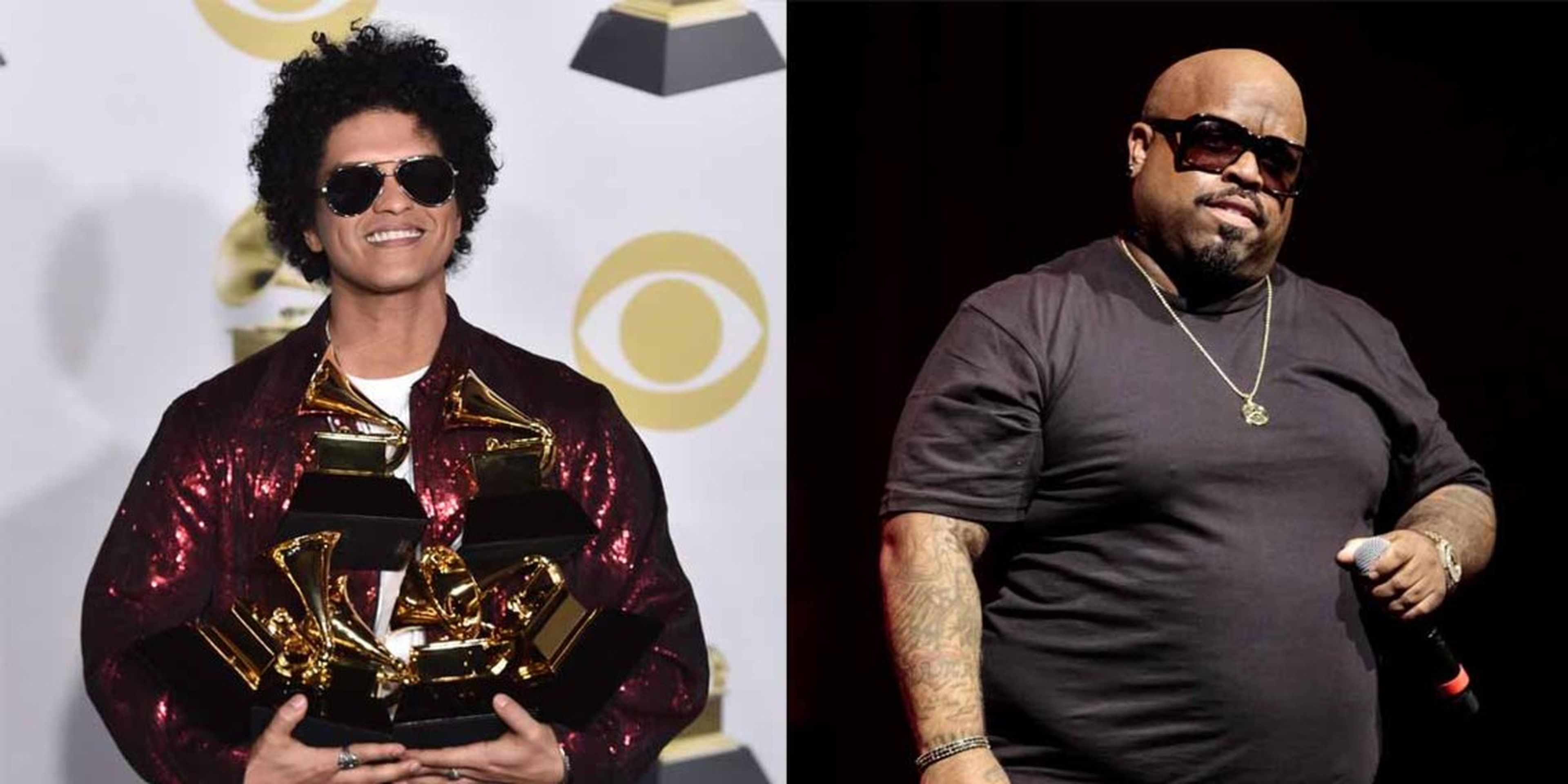 Bruno Mars en los Grammy de 2018 y Cee Lo Green actuando en 2018.