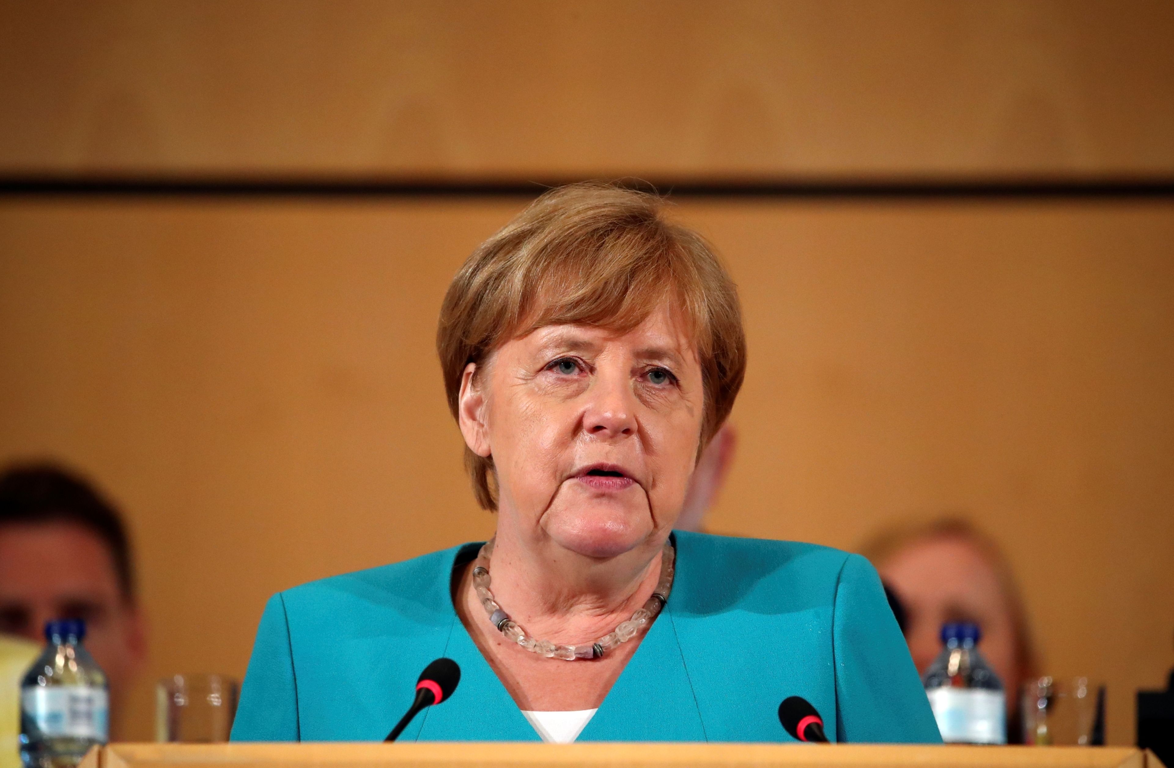 La canciller alemana, Angela Merkel, en una conferencia de la Organización Internacional del Trabajo en Ginebra, Suiza.